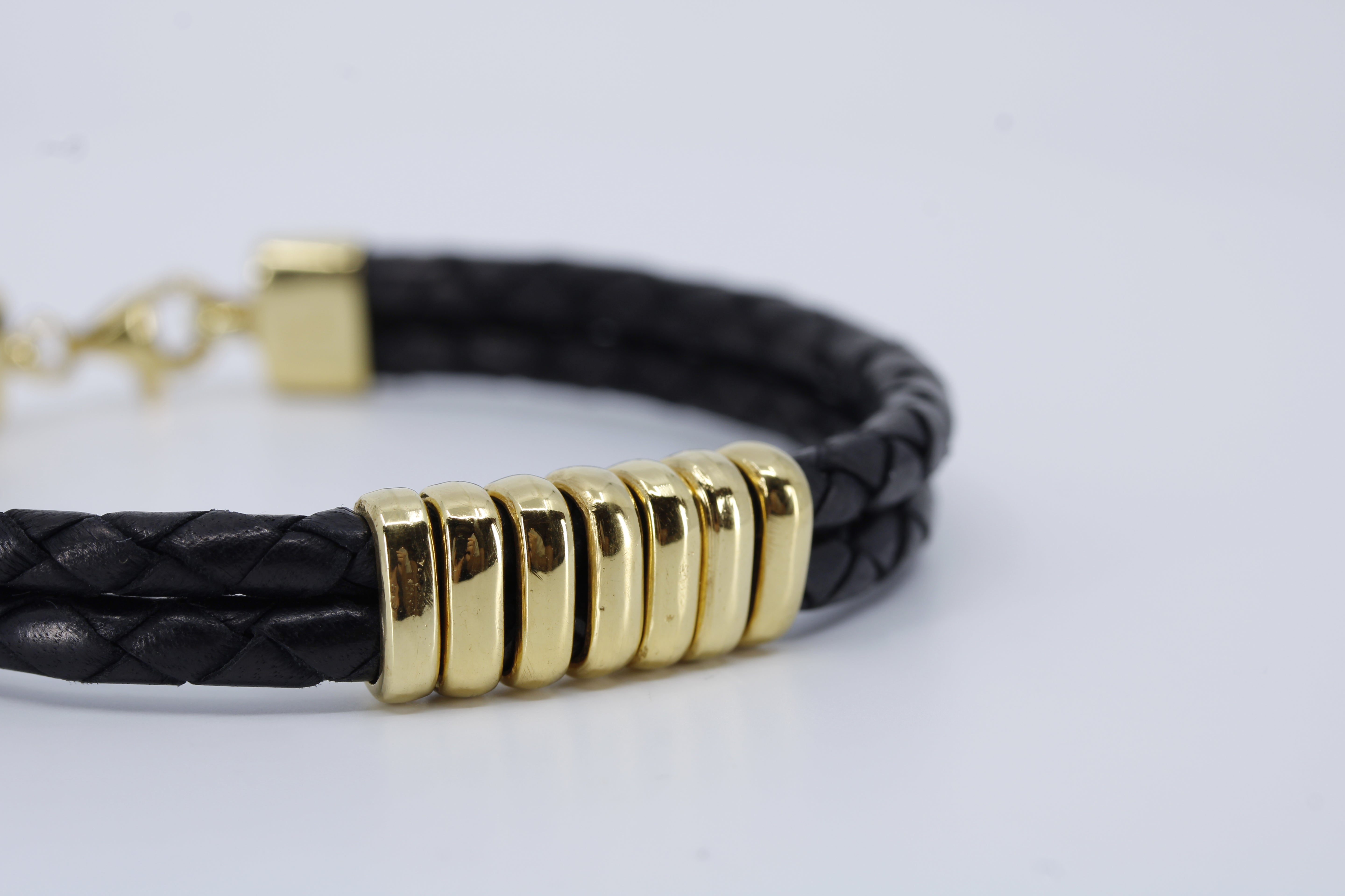 Braided Leather Bracelet with 18K Gold Vermeil Station Accent