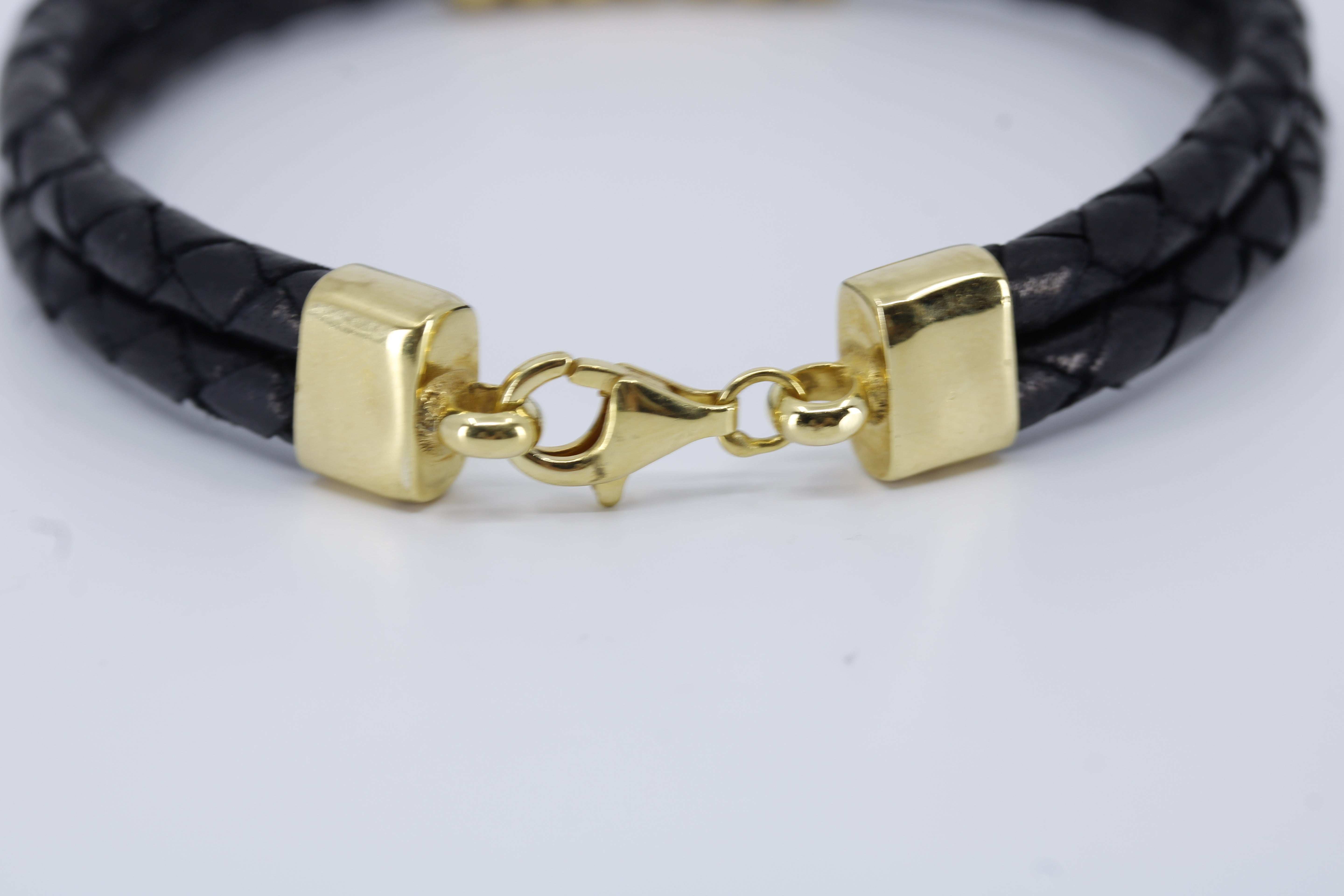 Braided Leather Bracelet with 18K Gold Vermeil Station Accent