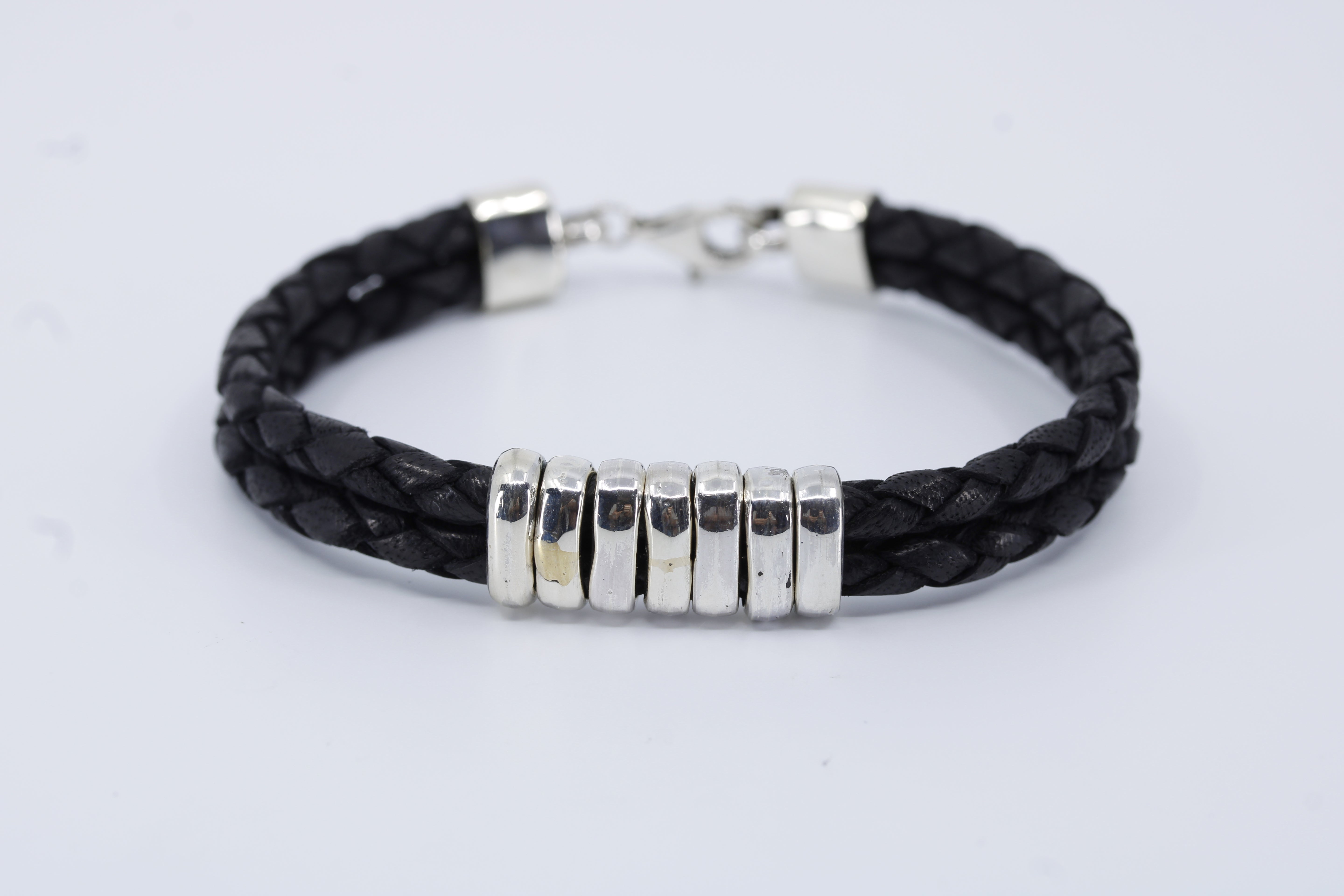 Braided Leather Bracelet with Station Accent