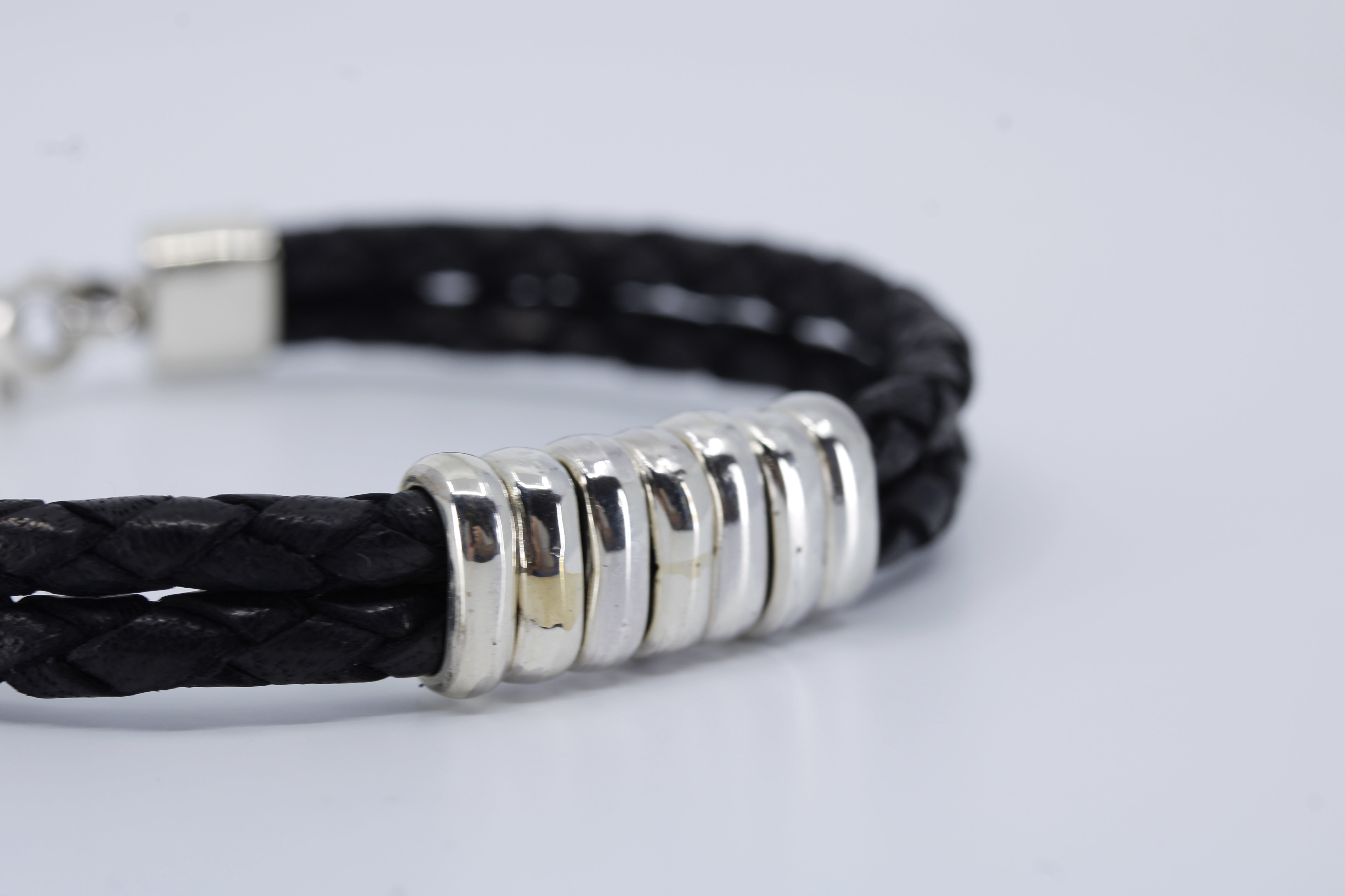 Braided Leather Bracelet with Station Accent