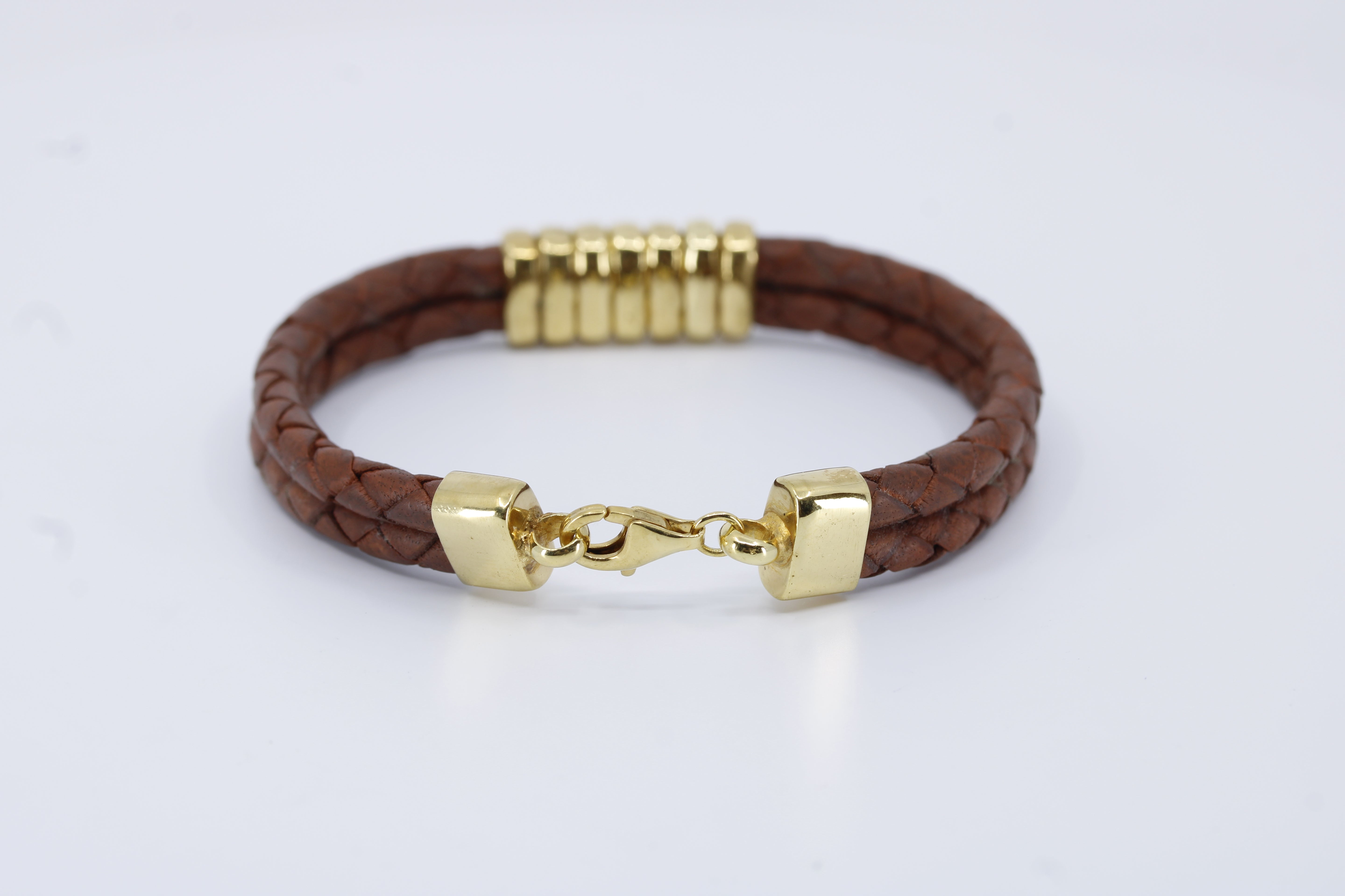 Braided Leather Bracelet with 18K Gold Vermeil Station Accent