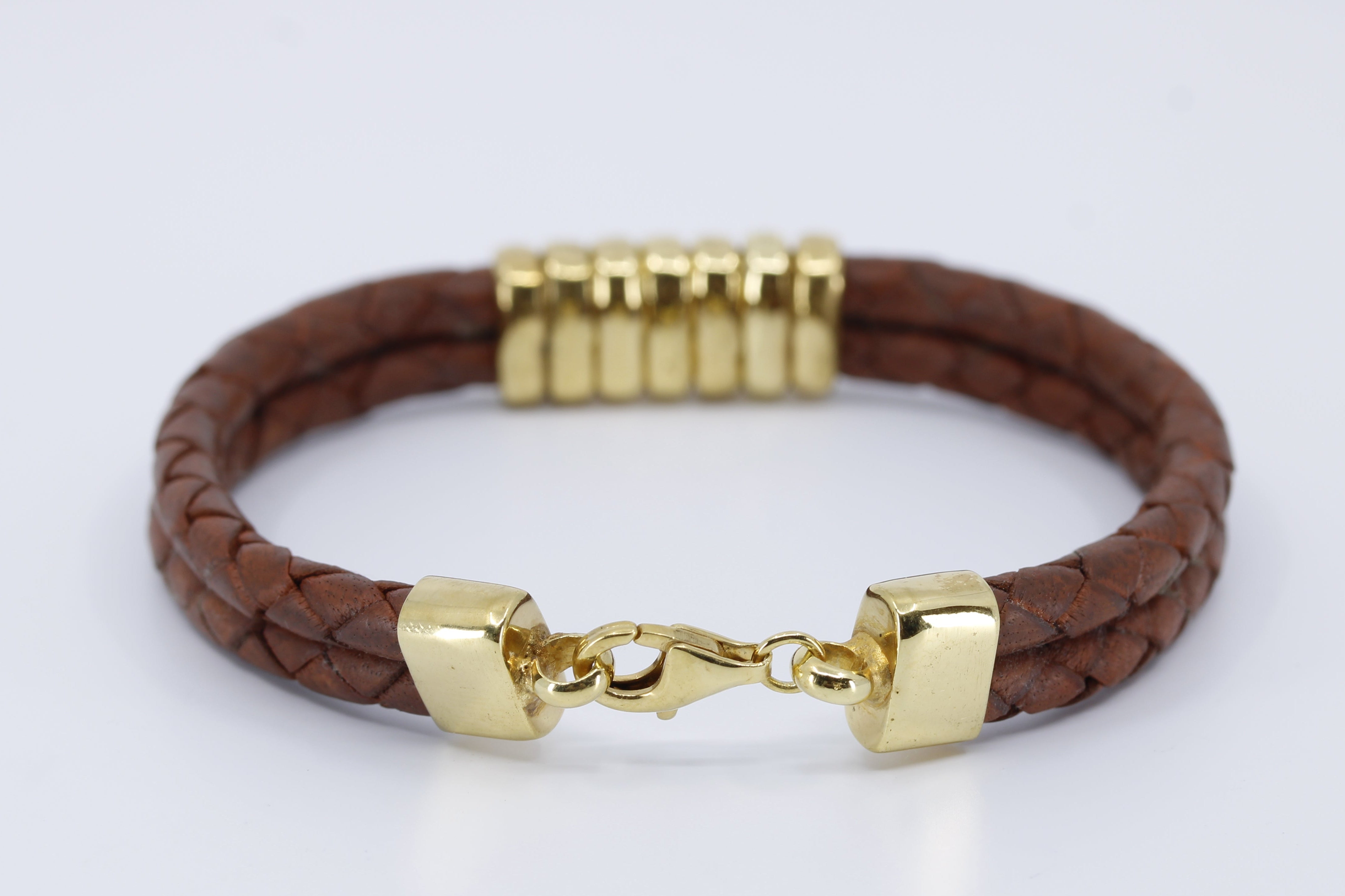 NOVA Braided Leather Bracelet with 18K Gold Vermeil Station Accent