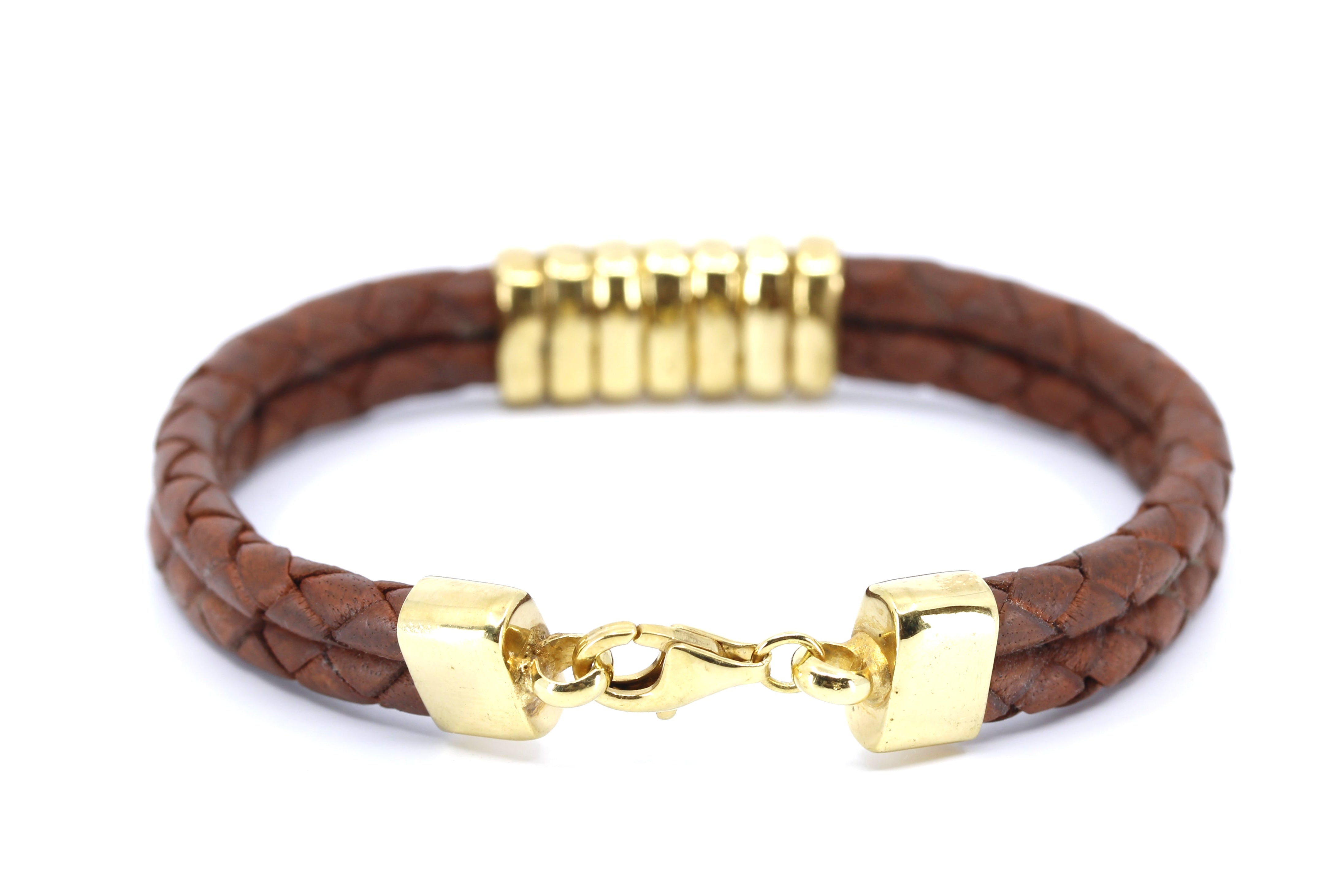 NOVA Braided Leather Bracelet with 18K Gold Vermeil Station Accent