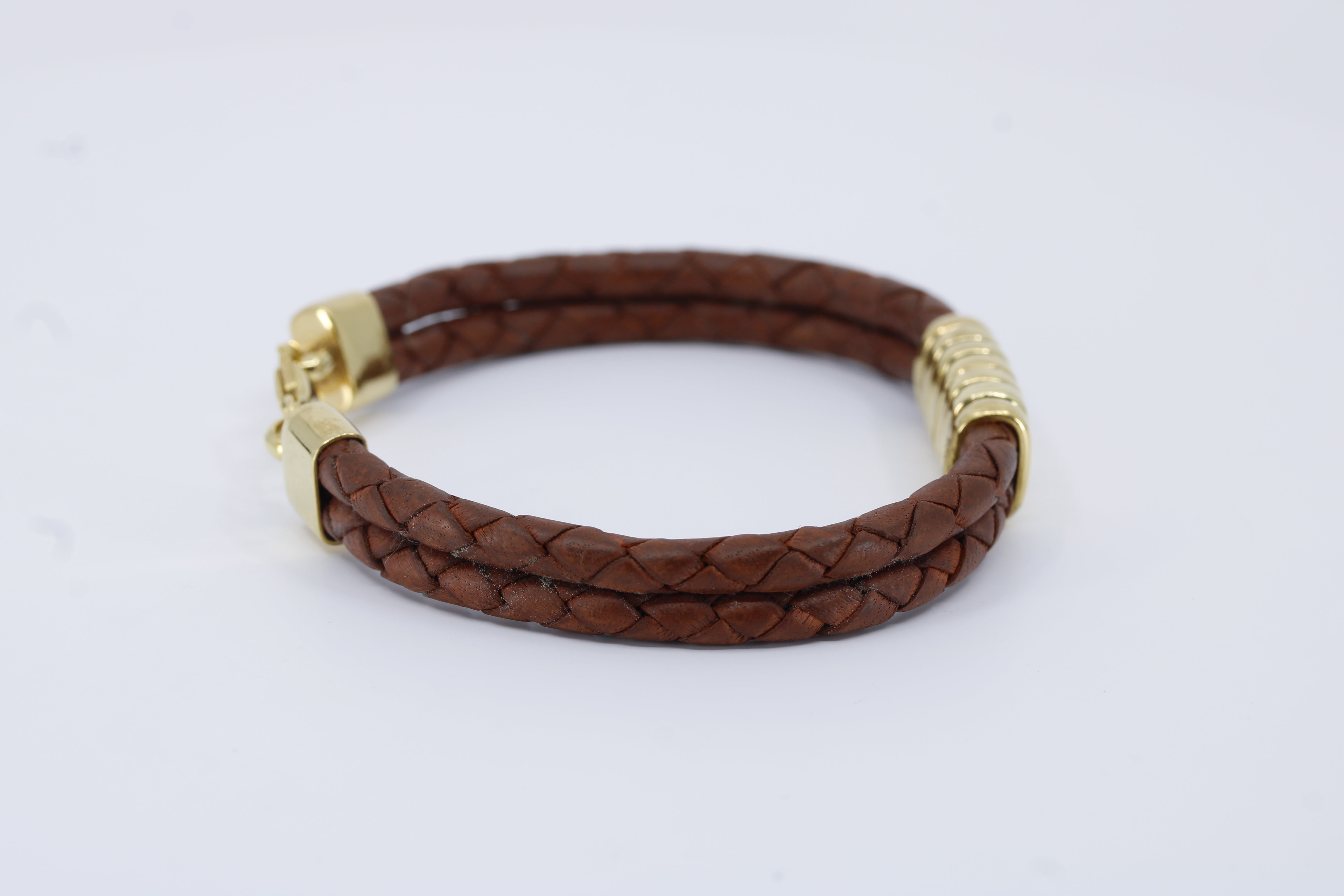 Braided Leather Bracelet with 18K Gold Vermeil Station Accent