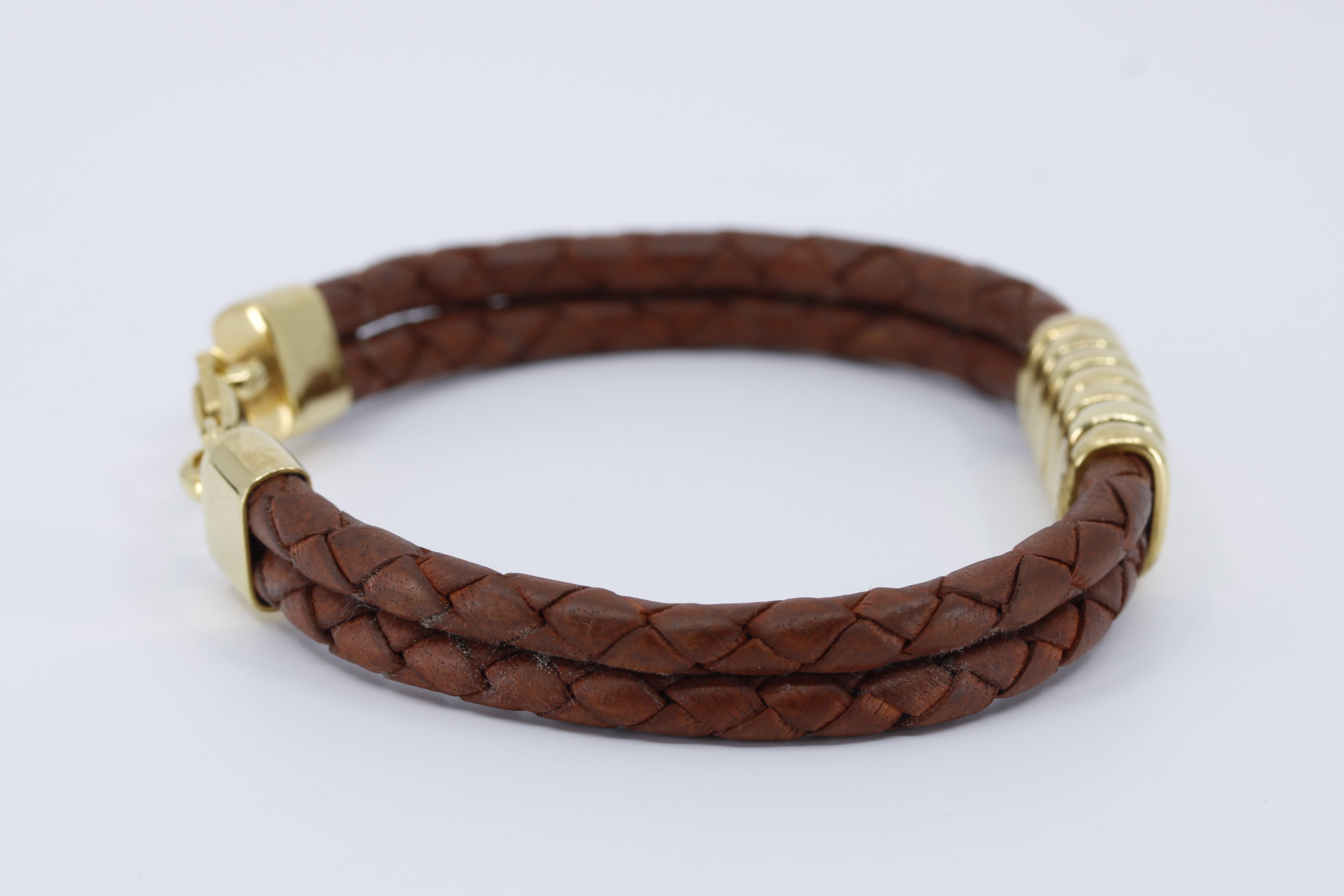 NOVA Braided Leather Bracelet with 18K Gold Vermeil Station Accent