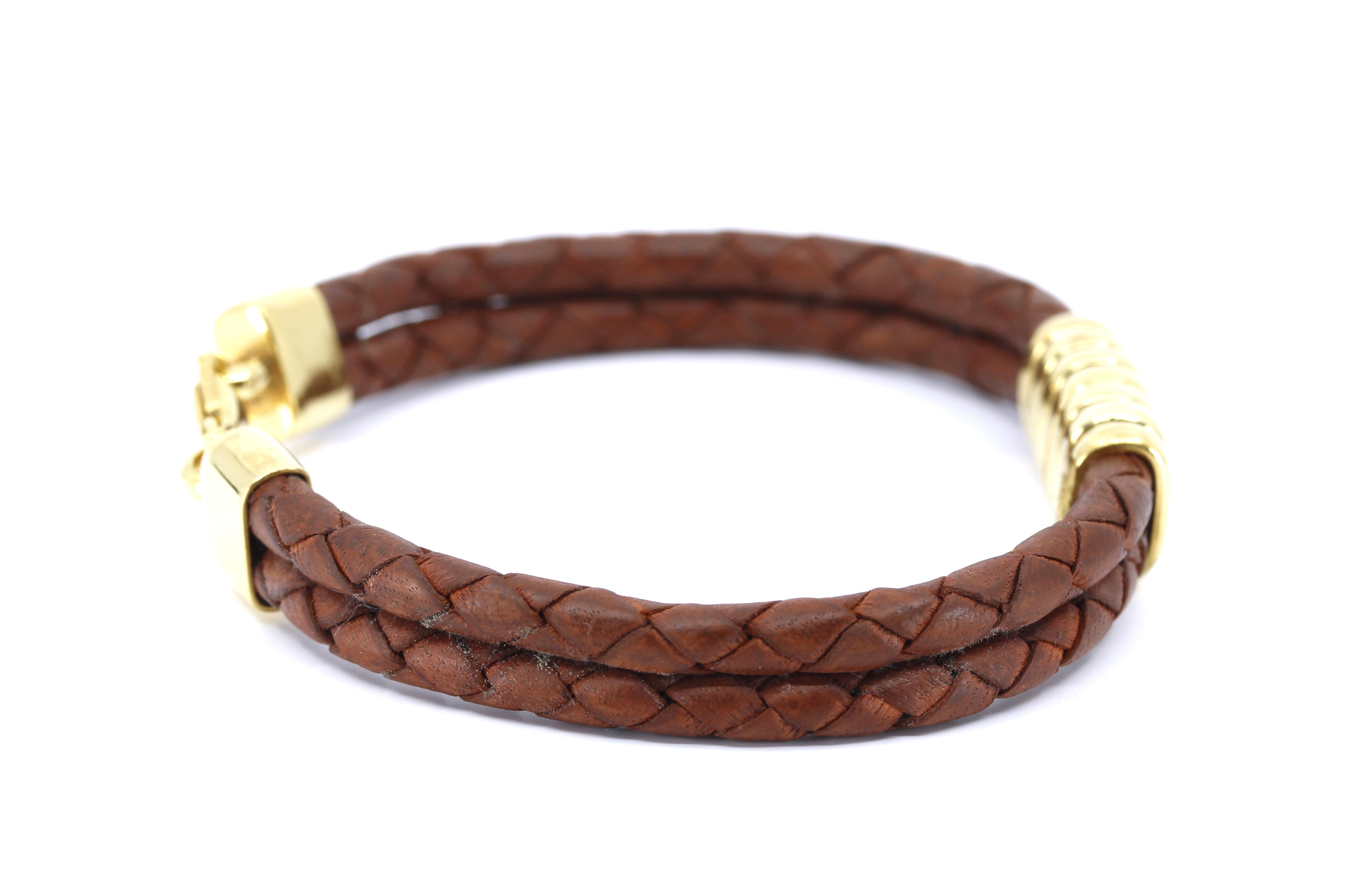 NOVA Braided Leather Bracelet with 18K Gold Vermeil Station Accent