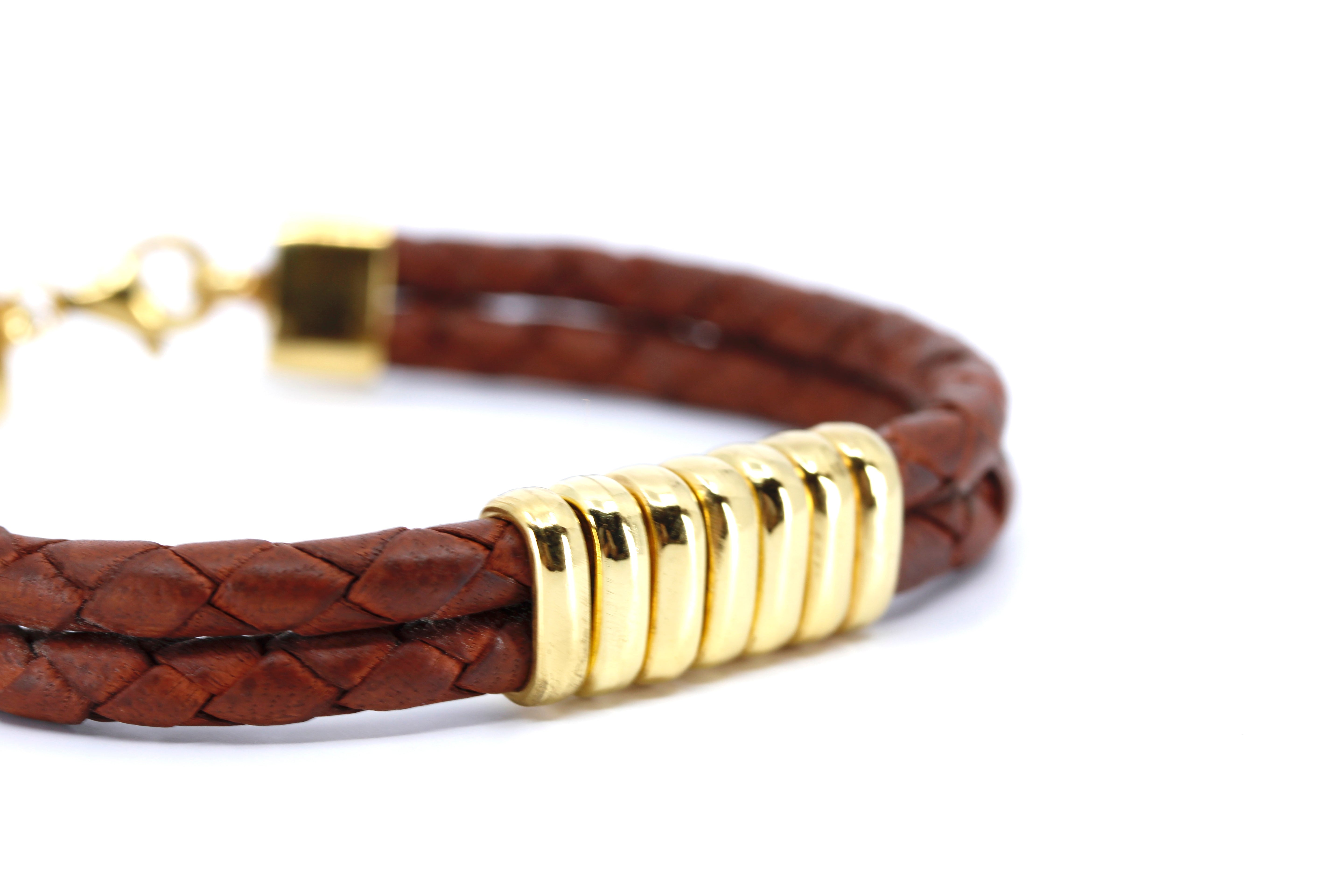 NOVA Braided Leather Bracelet with 18K Gold Vermeil Station Accent