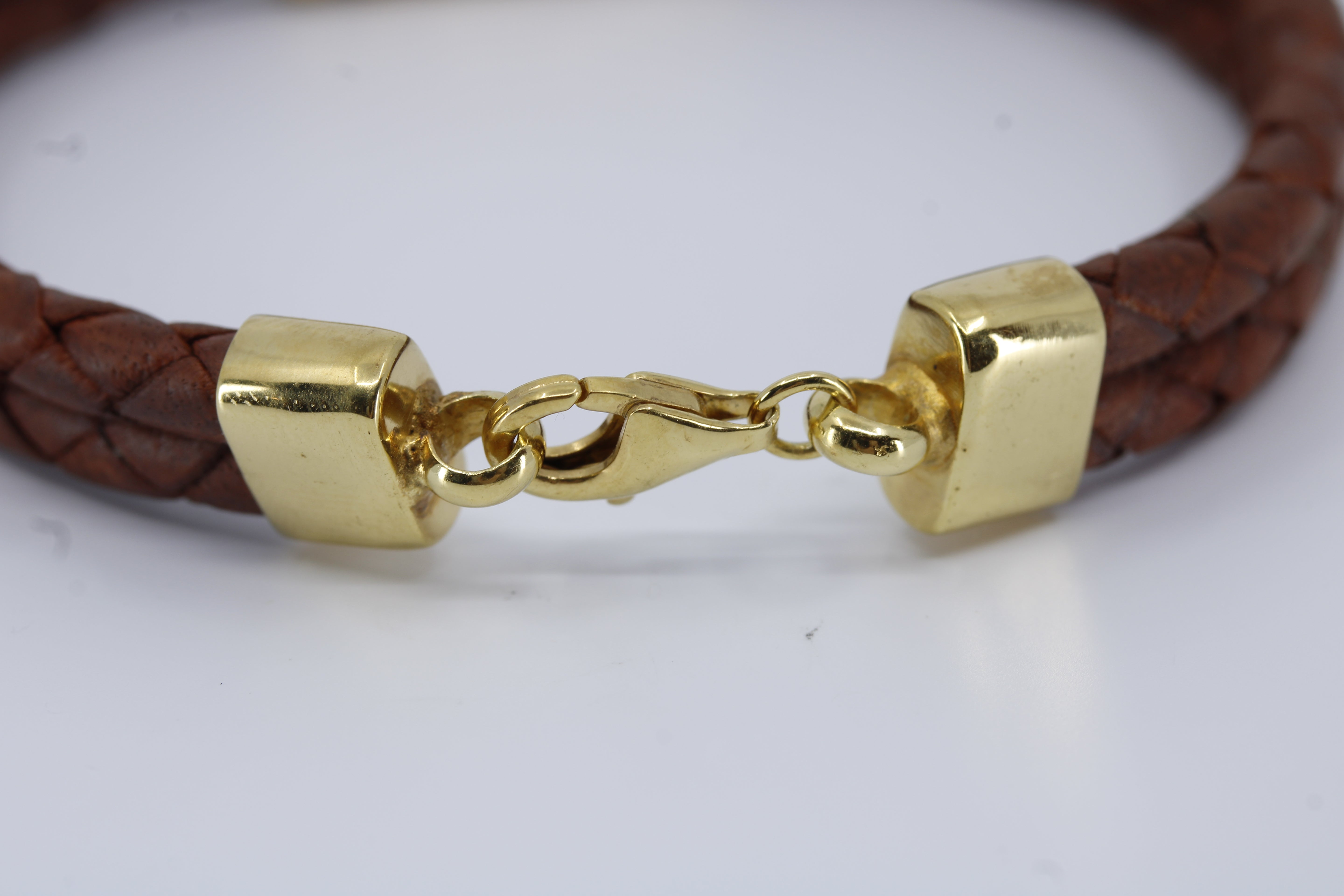 Braided Leather Bracelet with 18K Gold Vermeil Station Accent