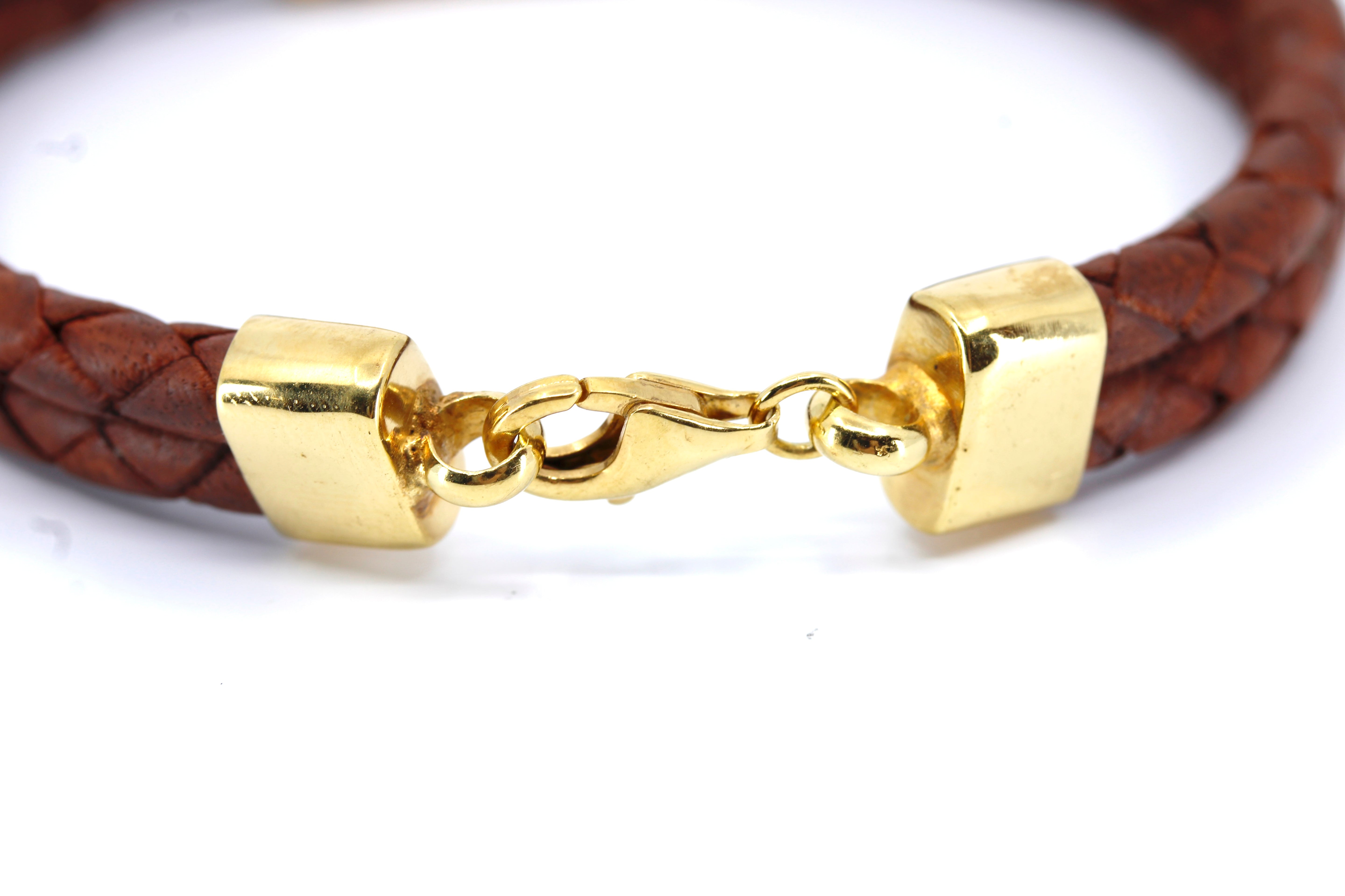 NOVA Braided Leather Bracelet with 18K Gold Vermeil Station Accent