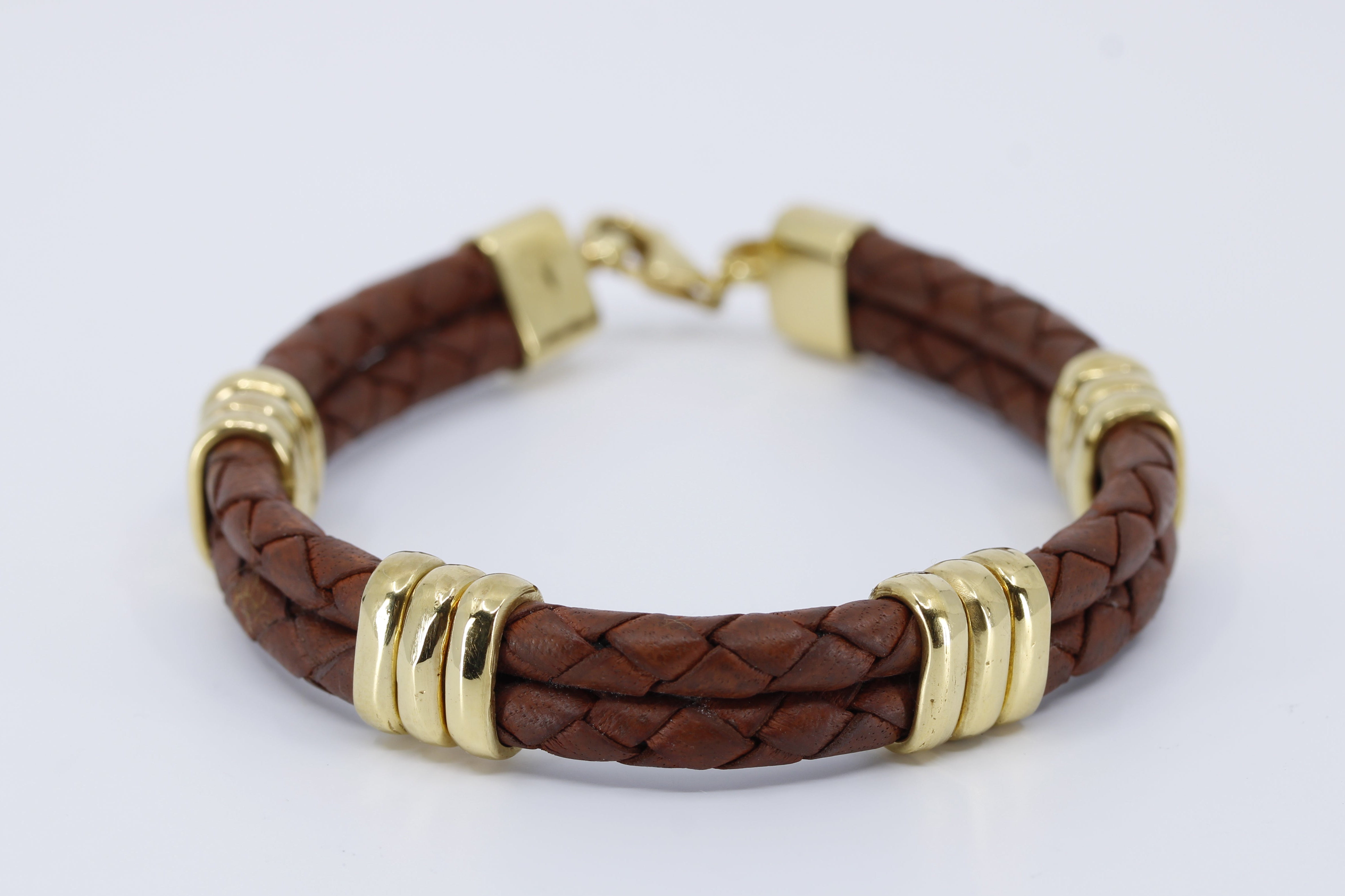 NOVA Braided Leather Bracelet with 18K Gold Vermeil Tri Accent
