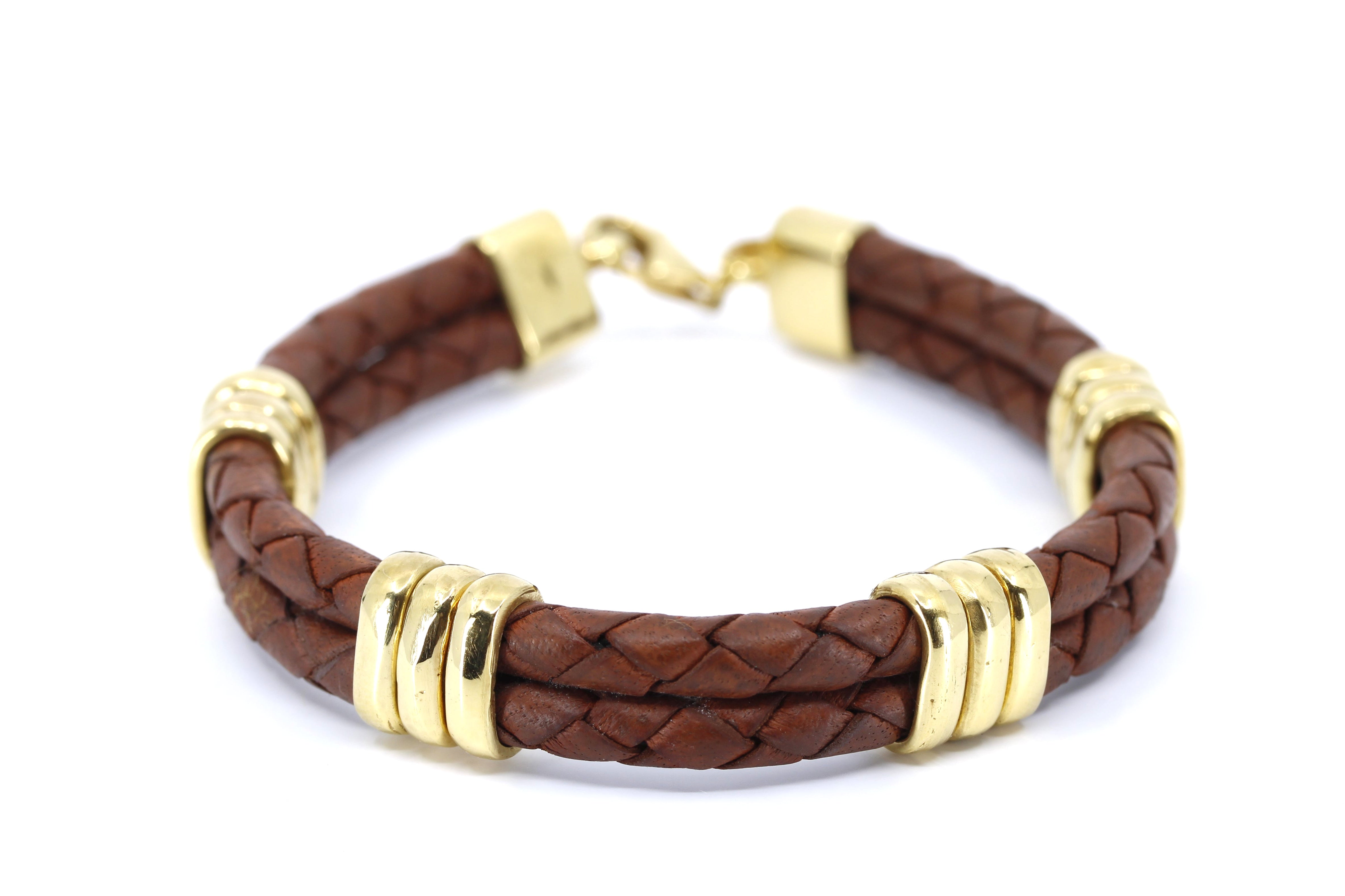 NOVA Braided Leather Bracelet with 18K Gold Vermeil Tri Accent