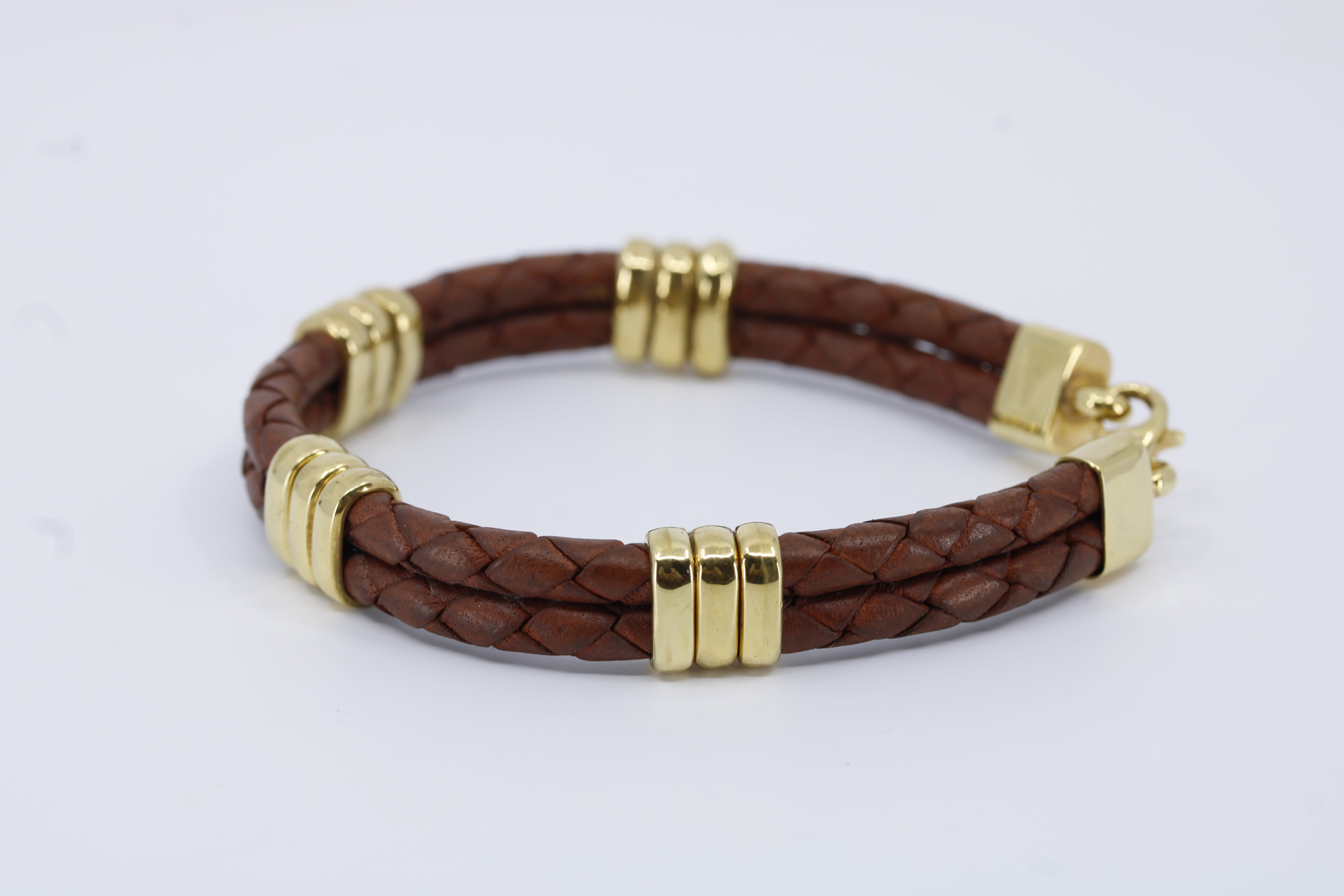 Braided Leather Bracelet with 18K Gold Vermeil Tri Accent