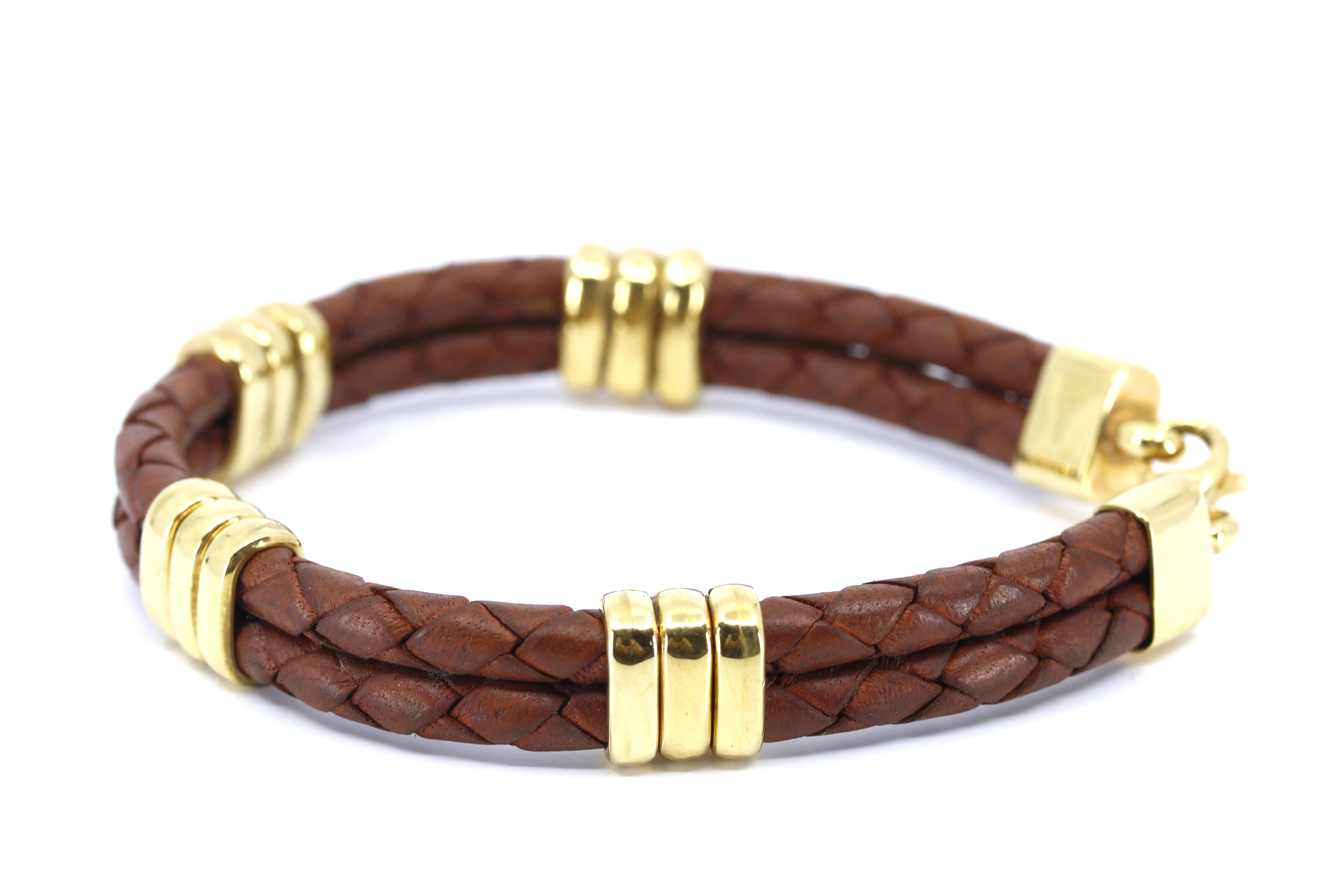 NOVA Braided Leather Bracelet with 18K Gold Vermeil Tri Accent