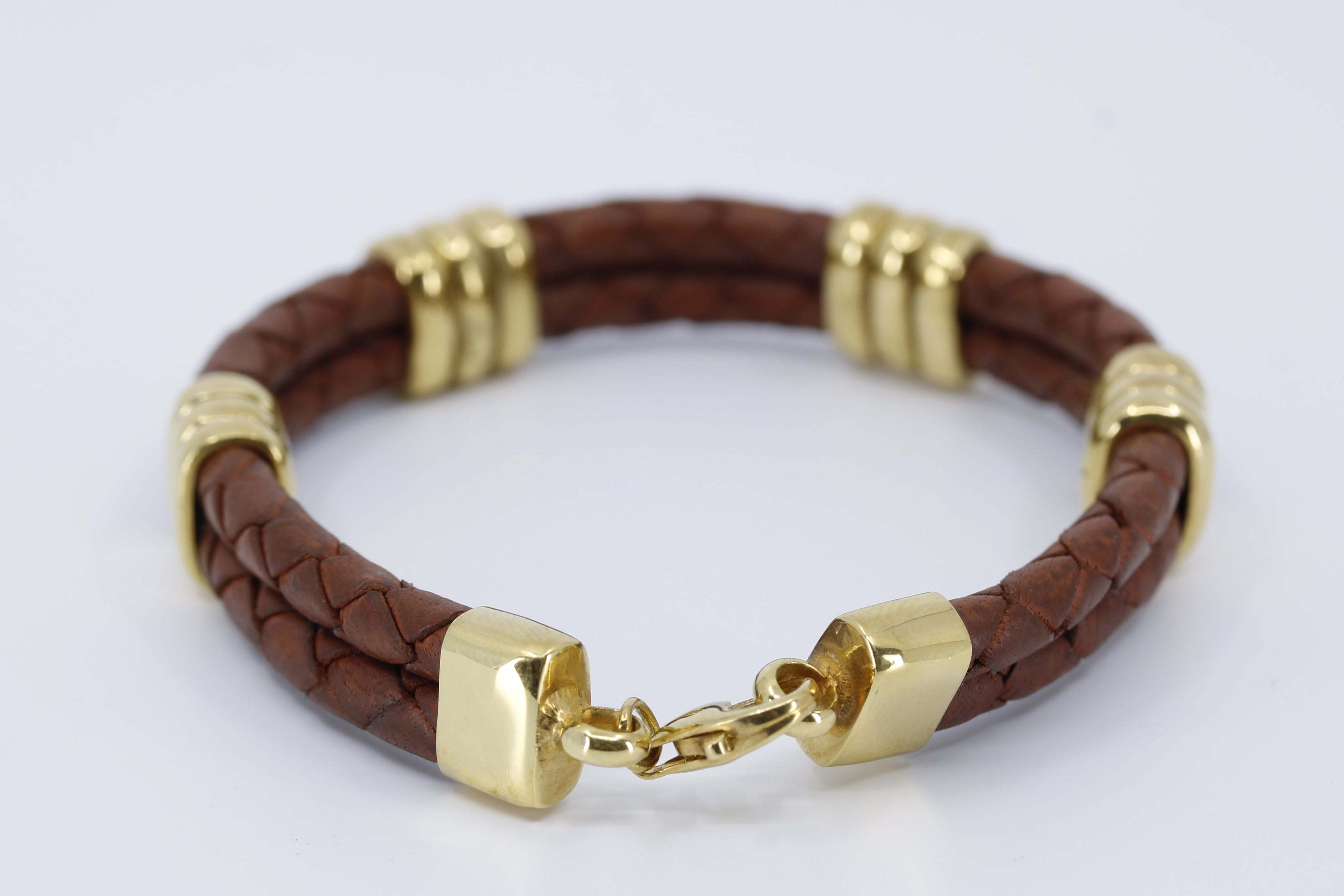 NOVA Braided Leather Bracelet with 18K Gold Vermeil Tri Accent