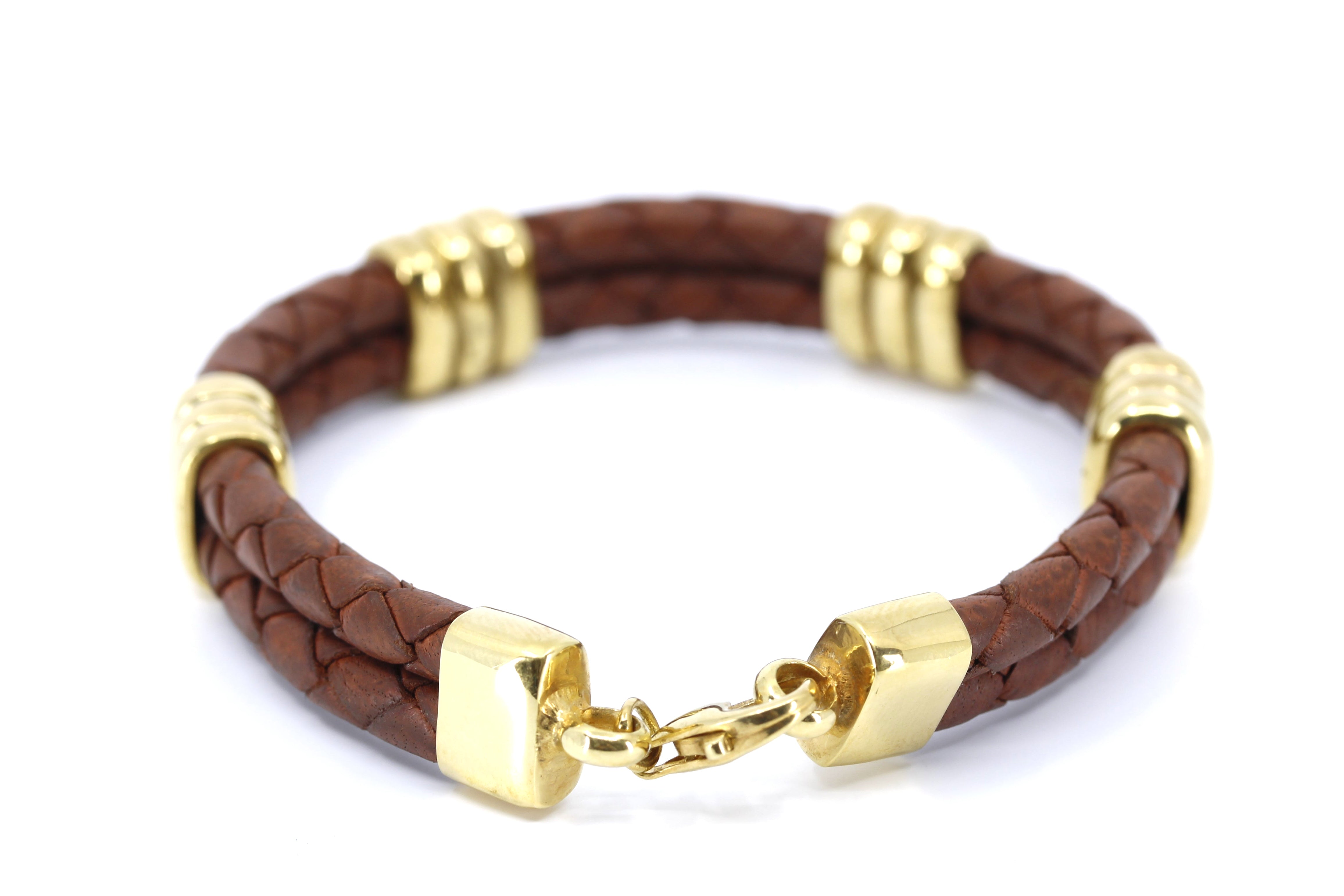 NOVA Braided Leather Bracelet with 18K Gold Vermeil Tri Accent