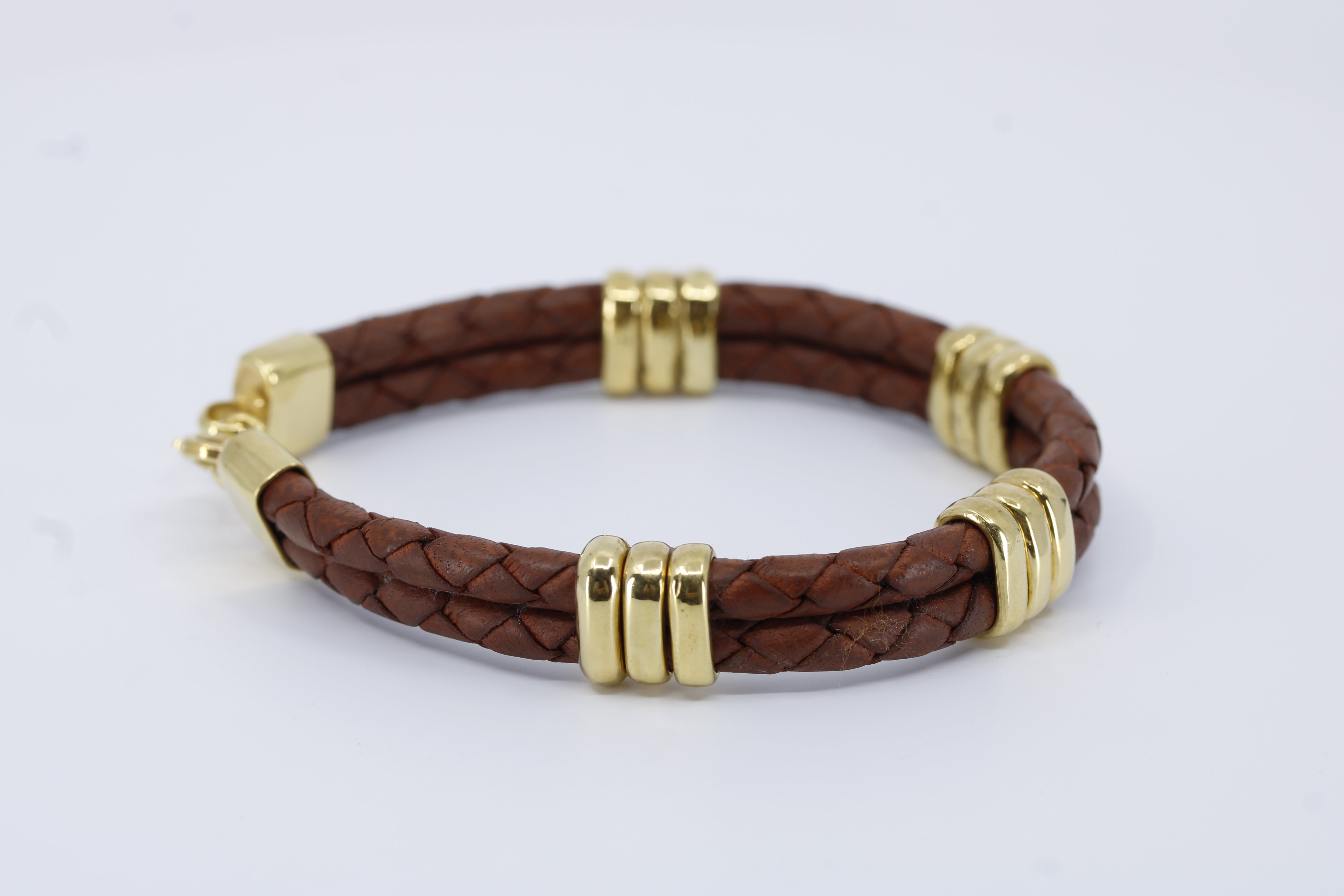 Braided Leather Bracelet with 18K Gold Vermeil Tri Accent