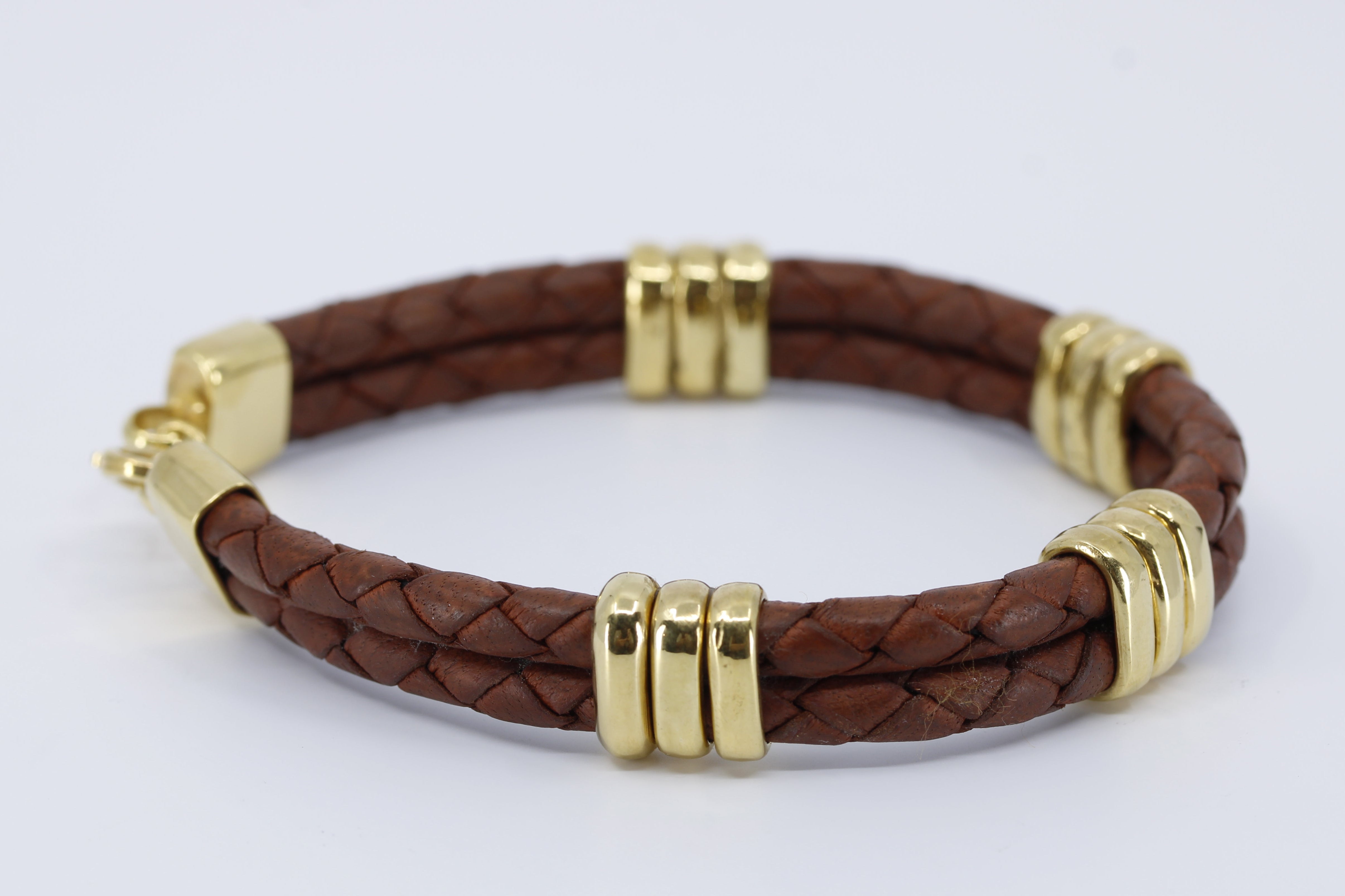NOVA Braided Leather Bracelet with 18K Gold Vermeil Tri Accent