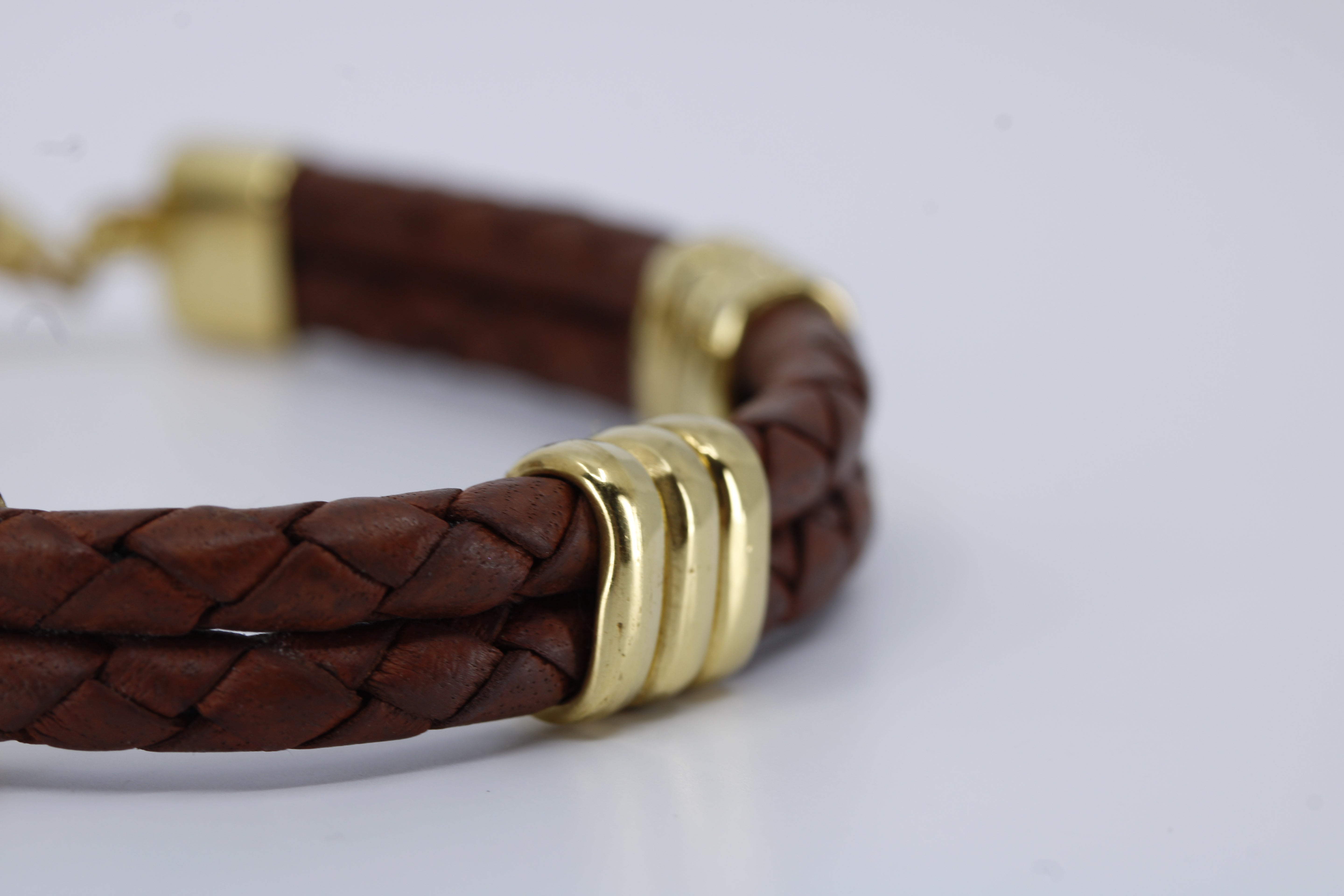 Braided Leather Bracelet with 18K Gold Vermeil Tri Accent