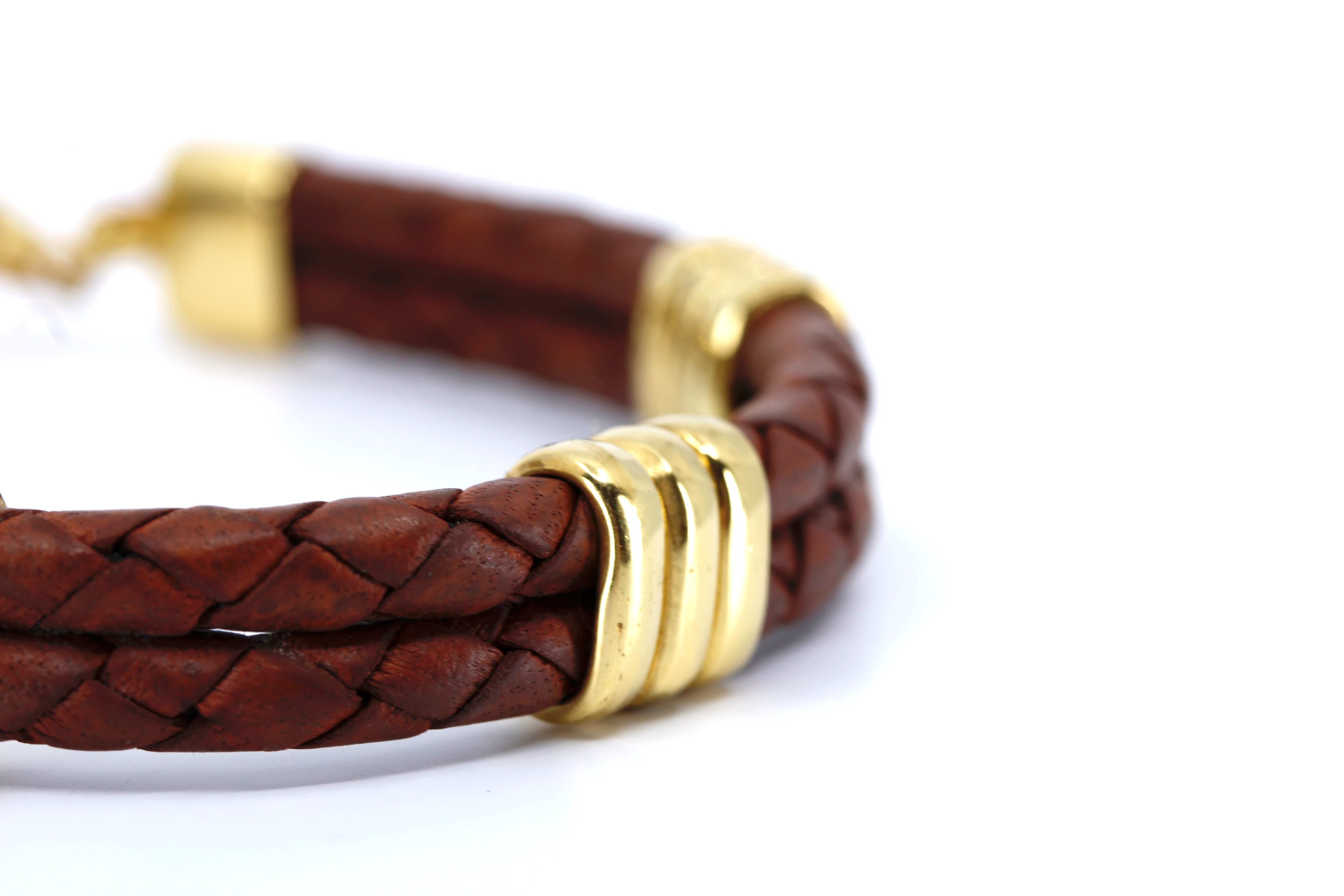 NOVA Braided Leather Bracelet with 18K Gold Vermeil Tri Accent
