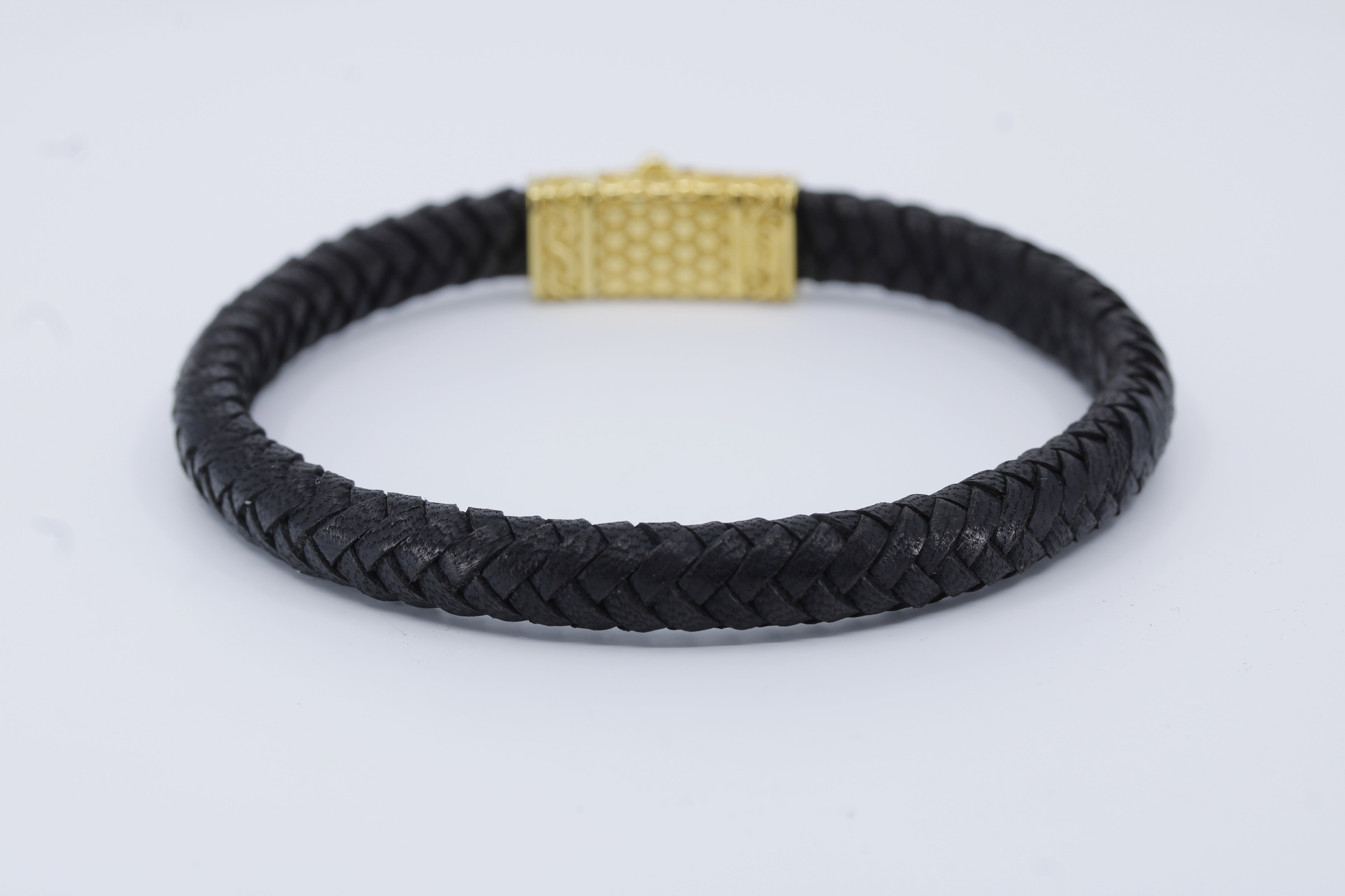 Casa Bali Braided Leather Bracelet with 18K Gold Vermeil Lattice Barrel