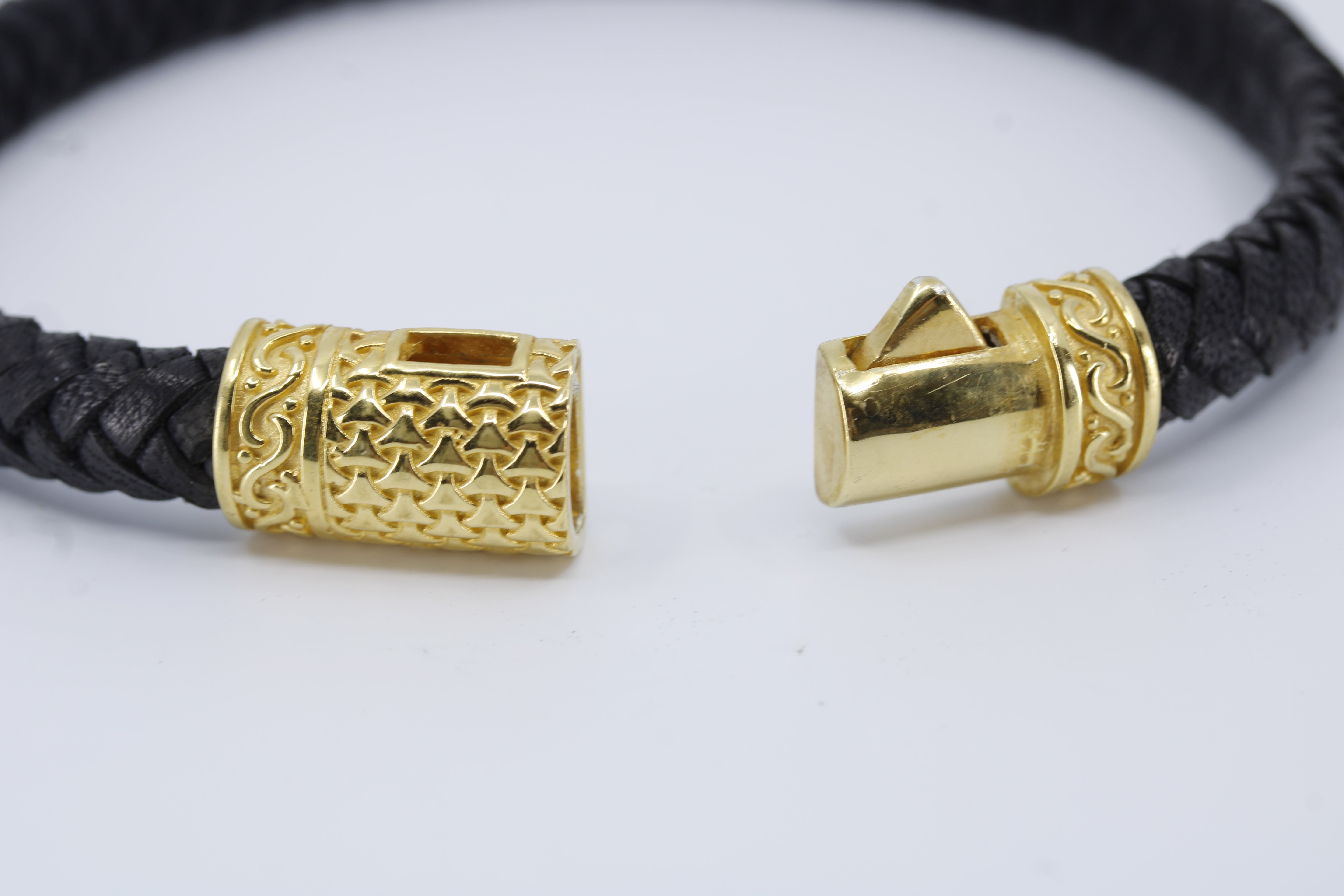 Casa Bali Braided Leather Bracelet with 18K Gold Vermeil Lattice Barrel