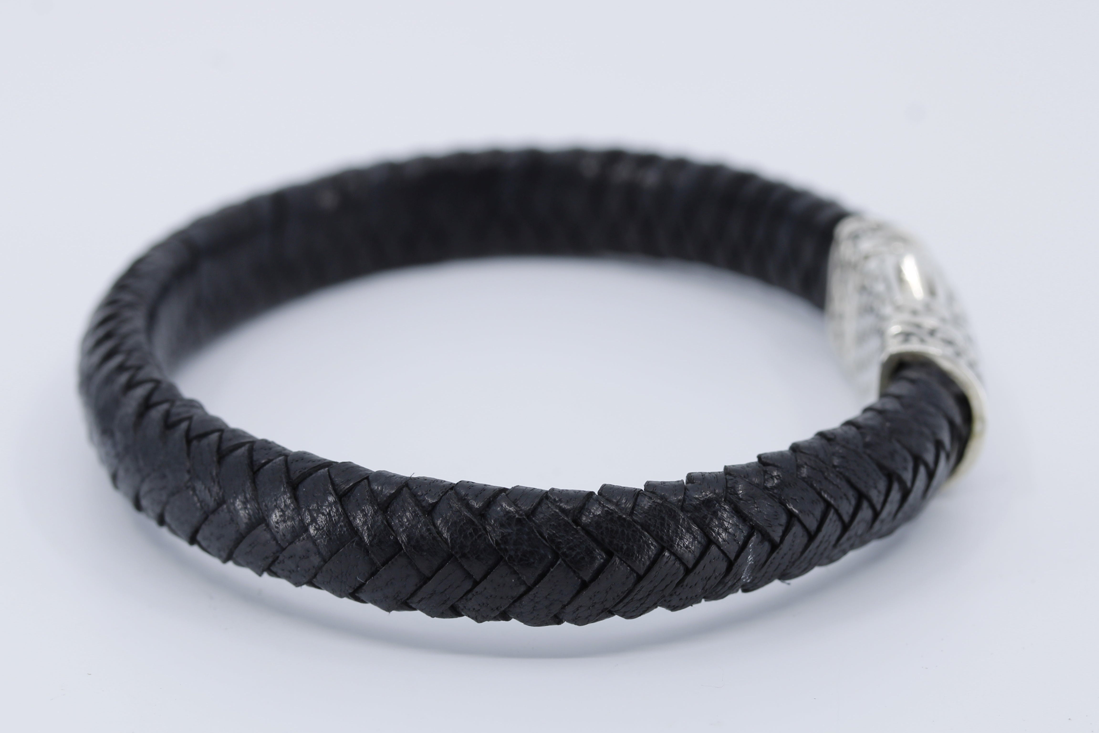 NOVA Braided Leather Bracelet with Engraved Barrel