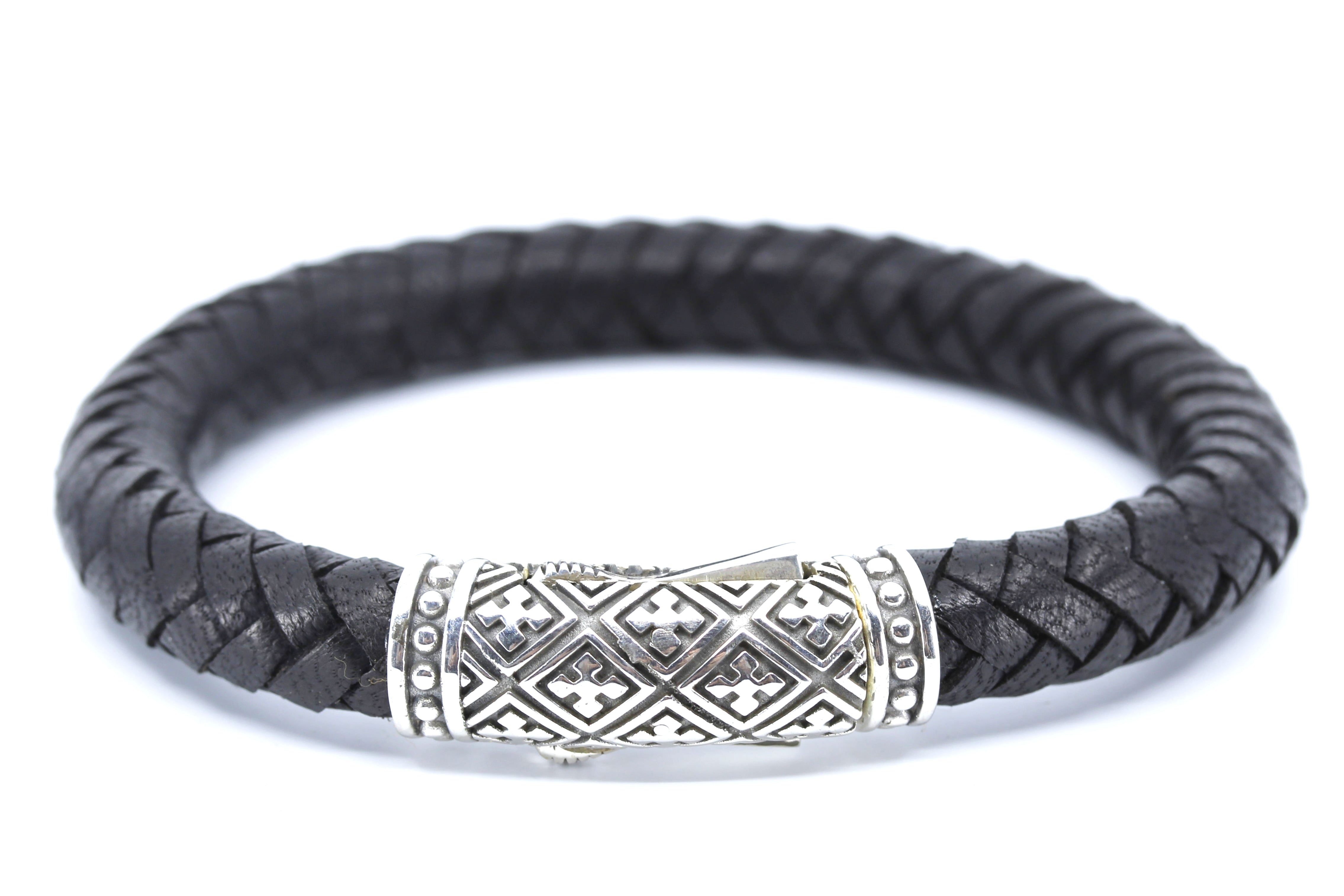 NOVA Braided Leather Bracelet with Lattice Barrel