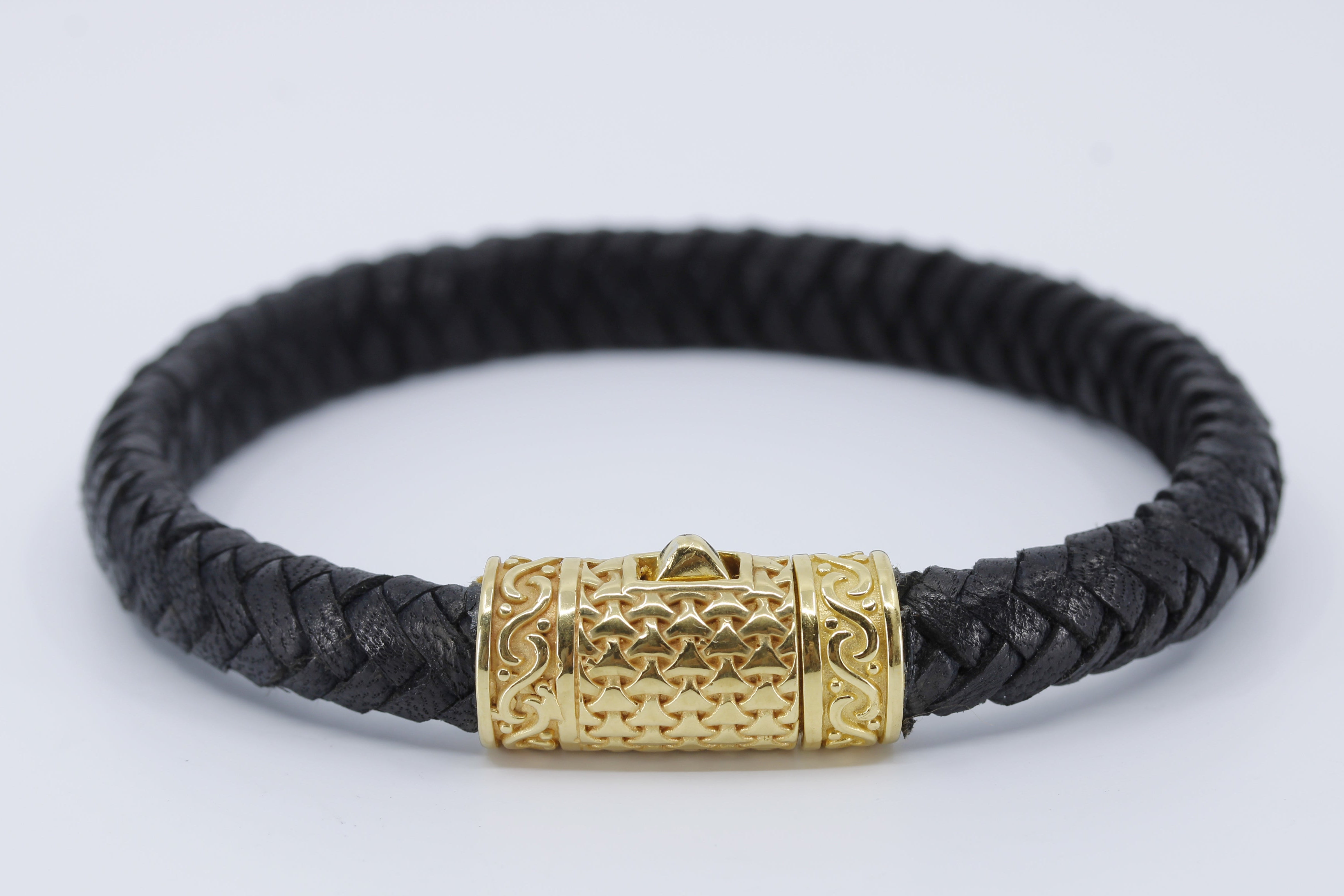 NOVA Braided Leather Bracelet with 18K Gold Vermeil Engraved Barrel