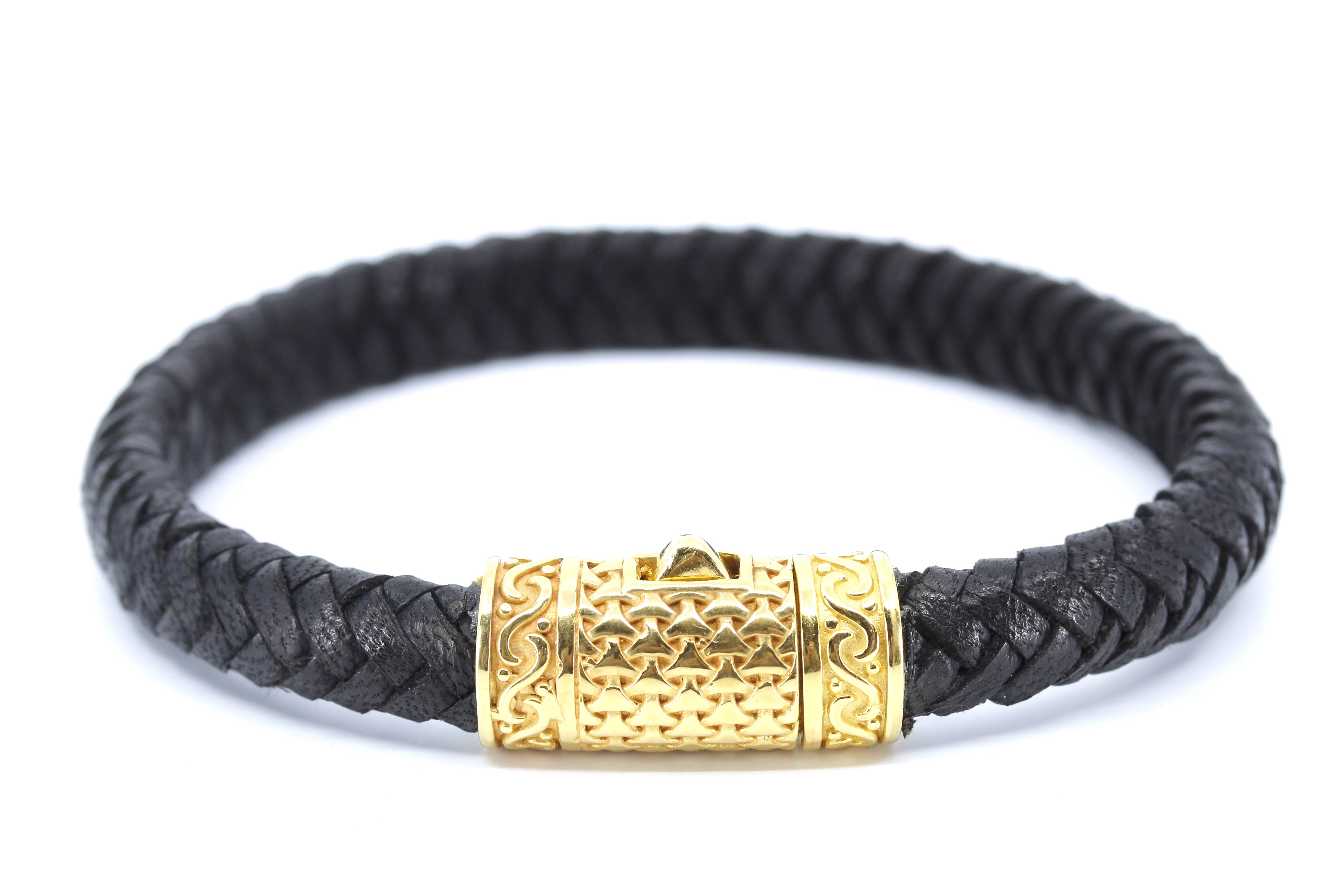 NOVA Braided Leather Bracelet with 18K Gold Vermeil Engraved Barrel