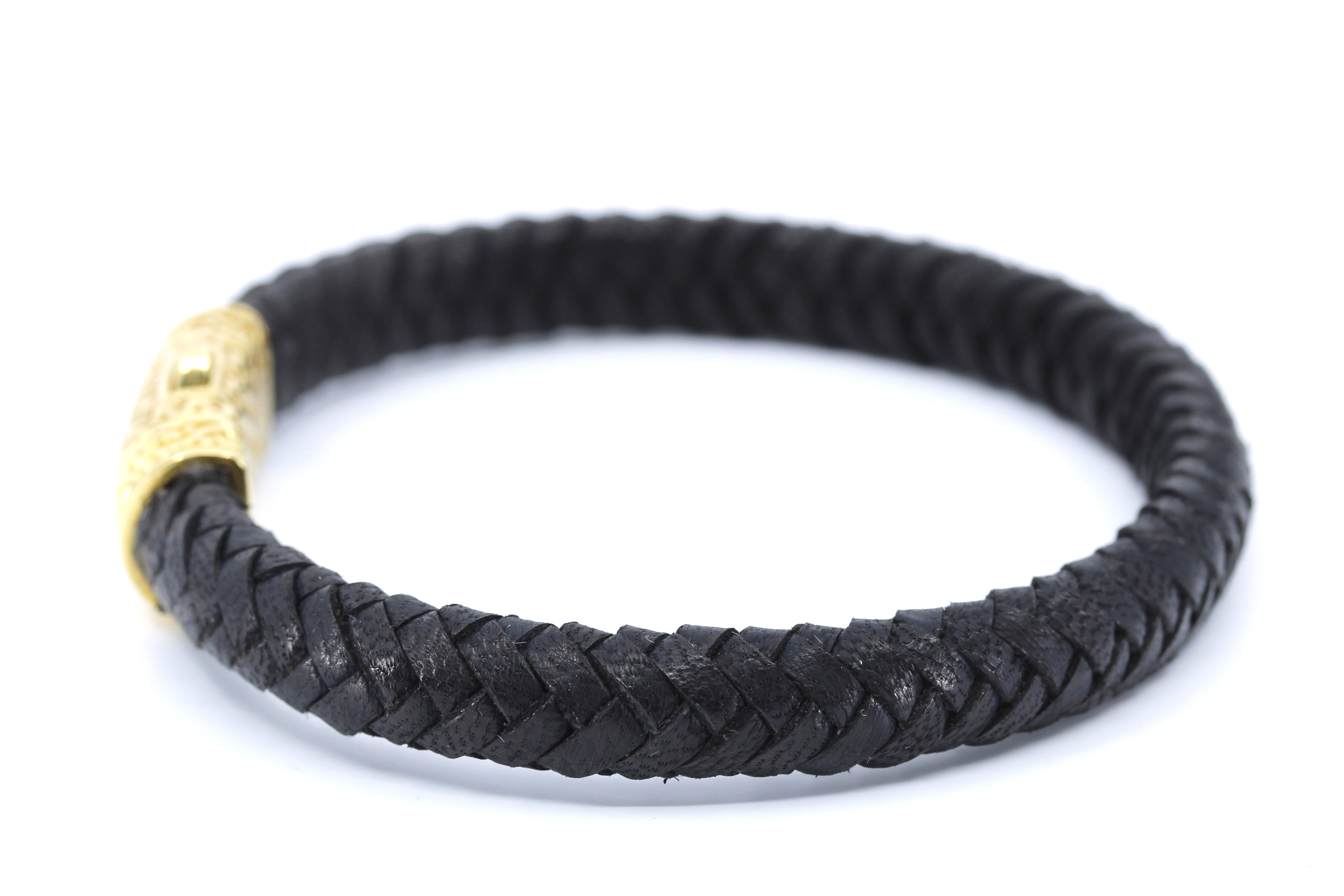 NOVA Braided Leather Bracelet with 18K Gold Vermeil Engraved Barrel