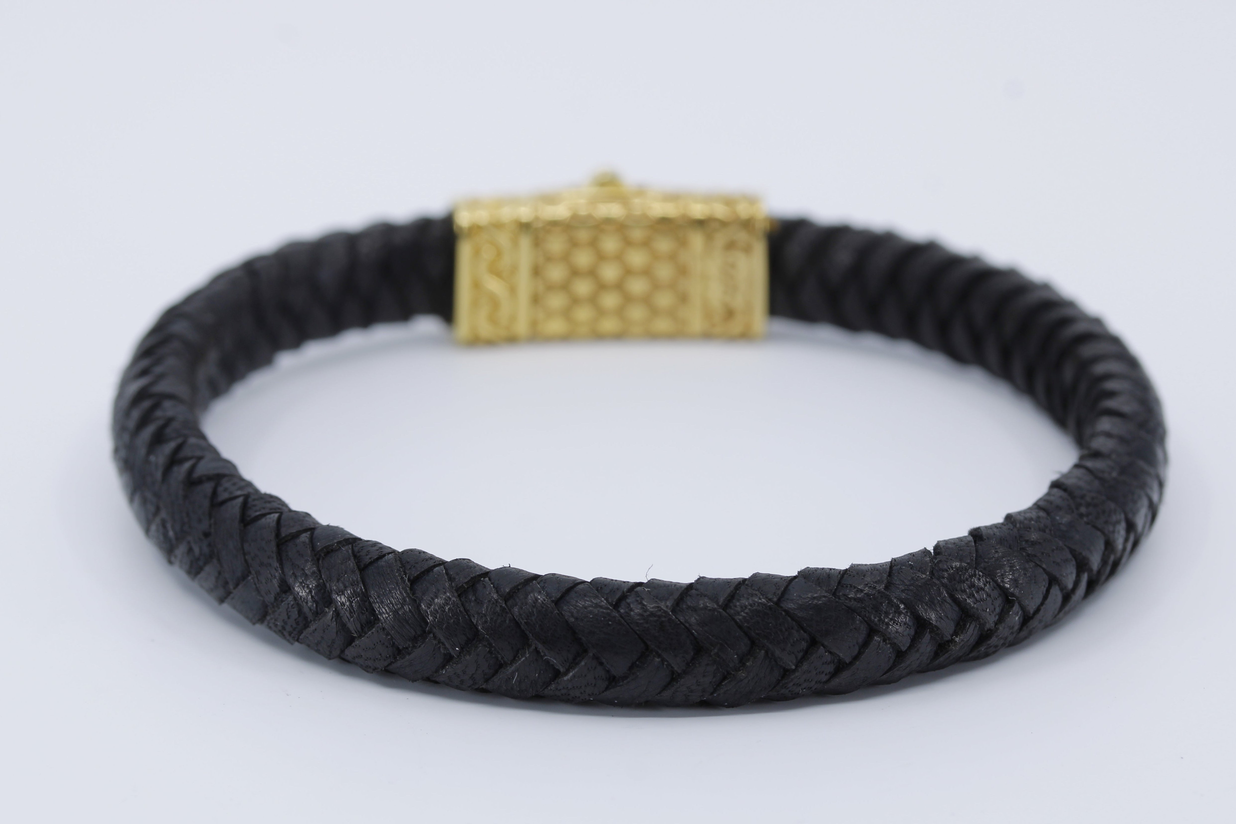 NOVA Braided Leather Bracelet with 18K Gold Vermeil Engraved Barrel