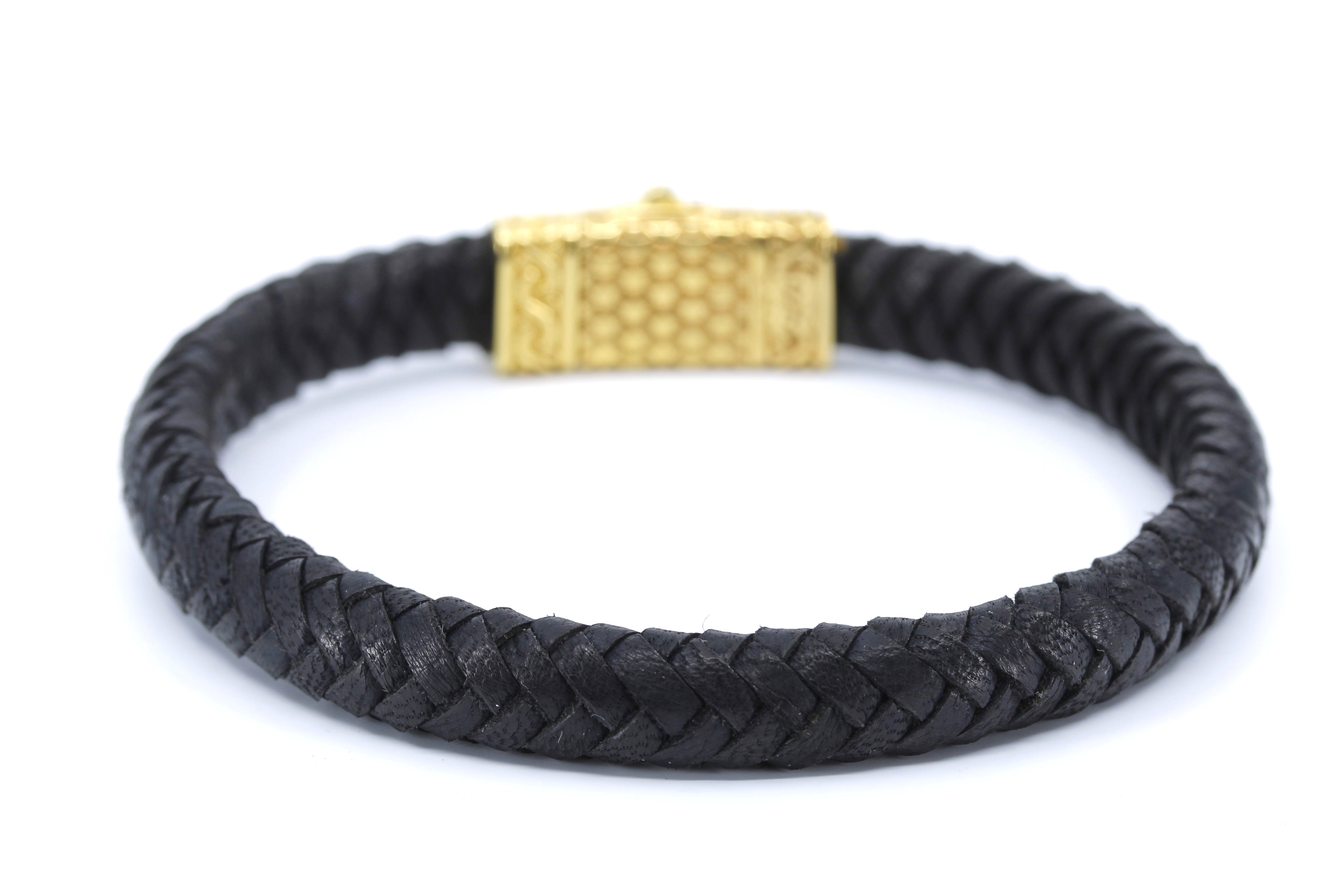 NOVA Braided Leather Bracelet with 18K Gold Vermeil Engraved Barrel