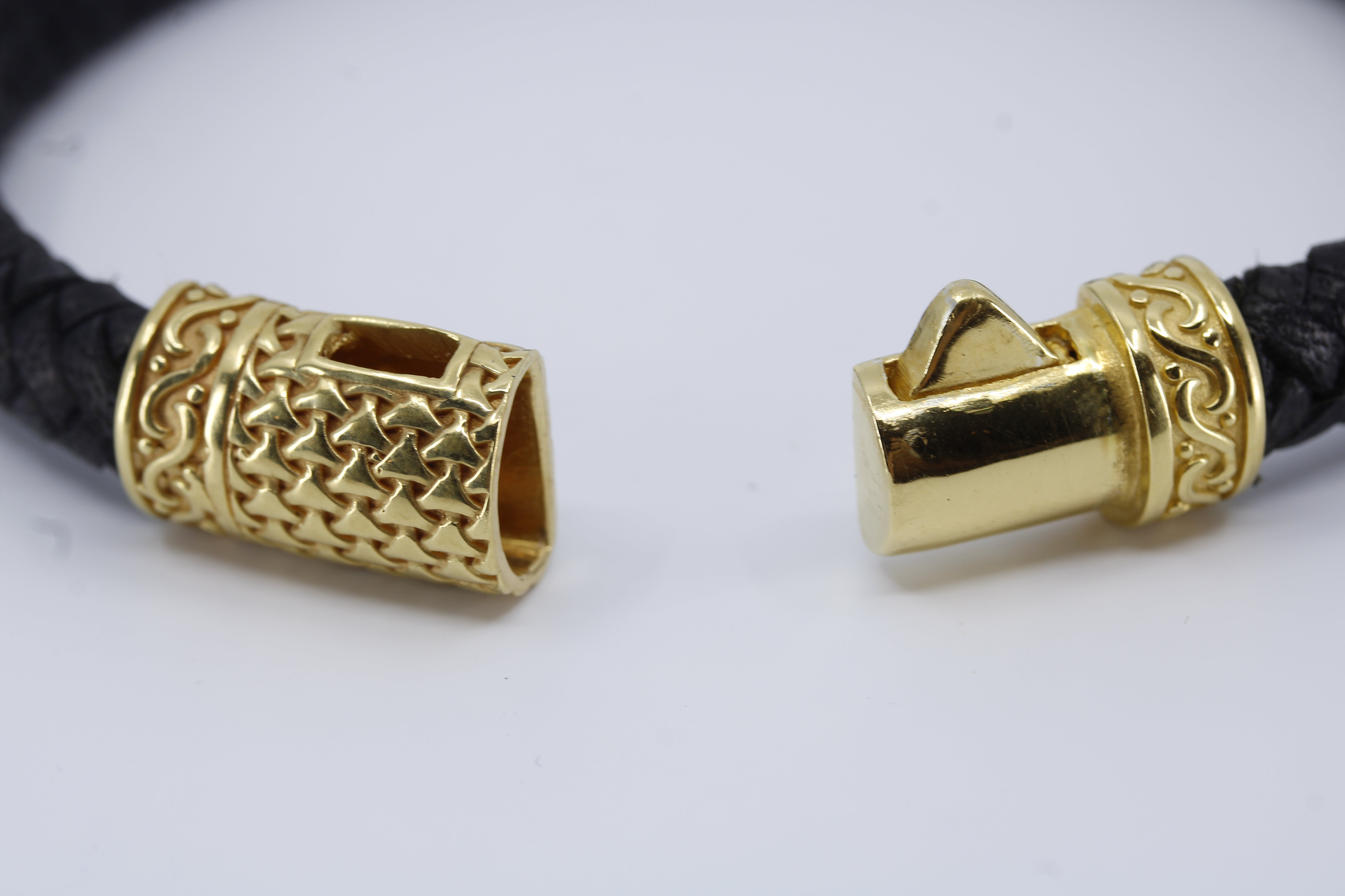 Casa Bali Braided Leather Bracelet with 18K Gold Vermeil Engraved Barrel