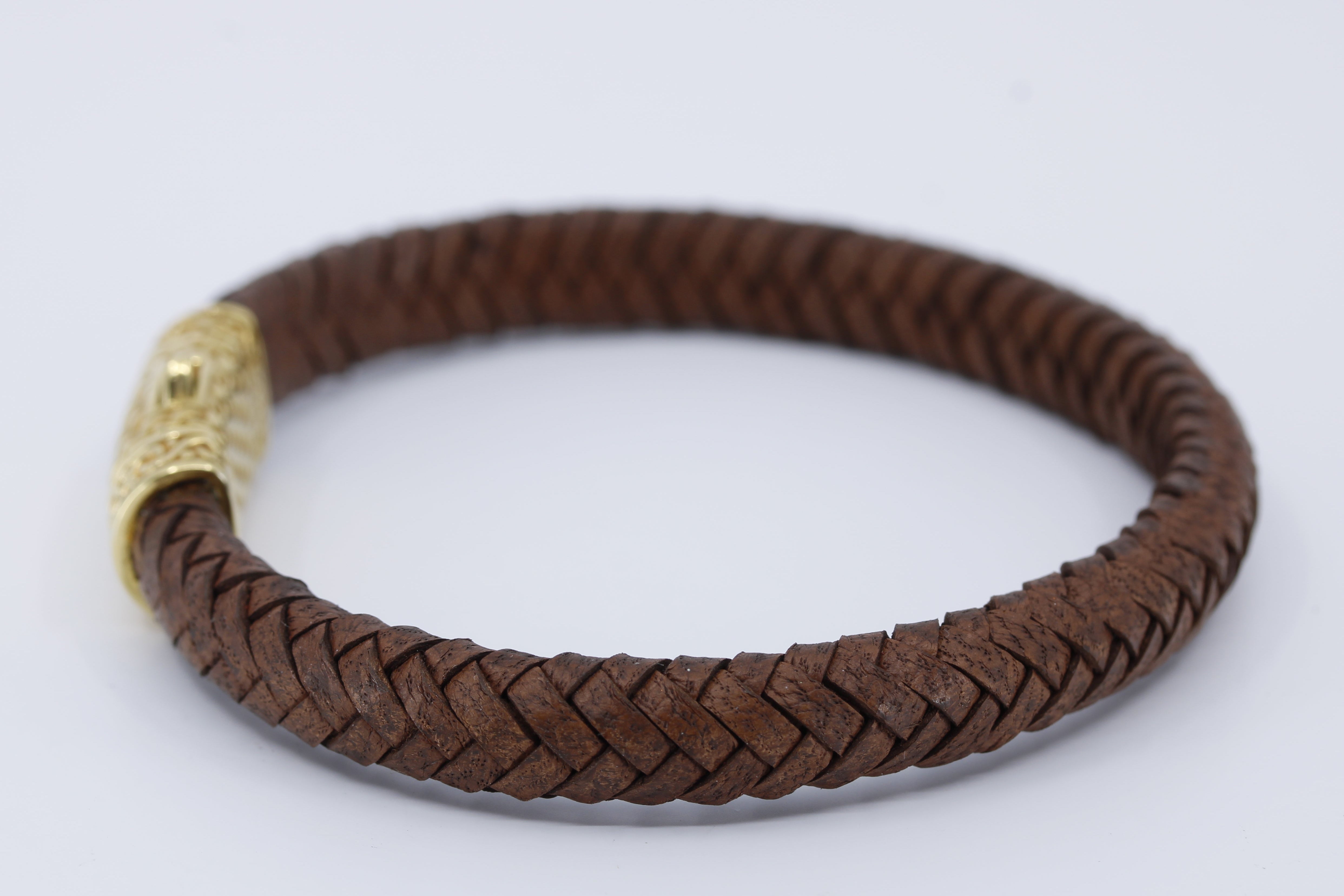NOVA Braided Leather Bracelet with 18K Gold Vermeil Engraved Barrel