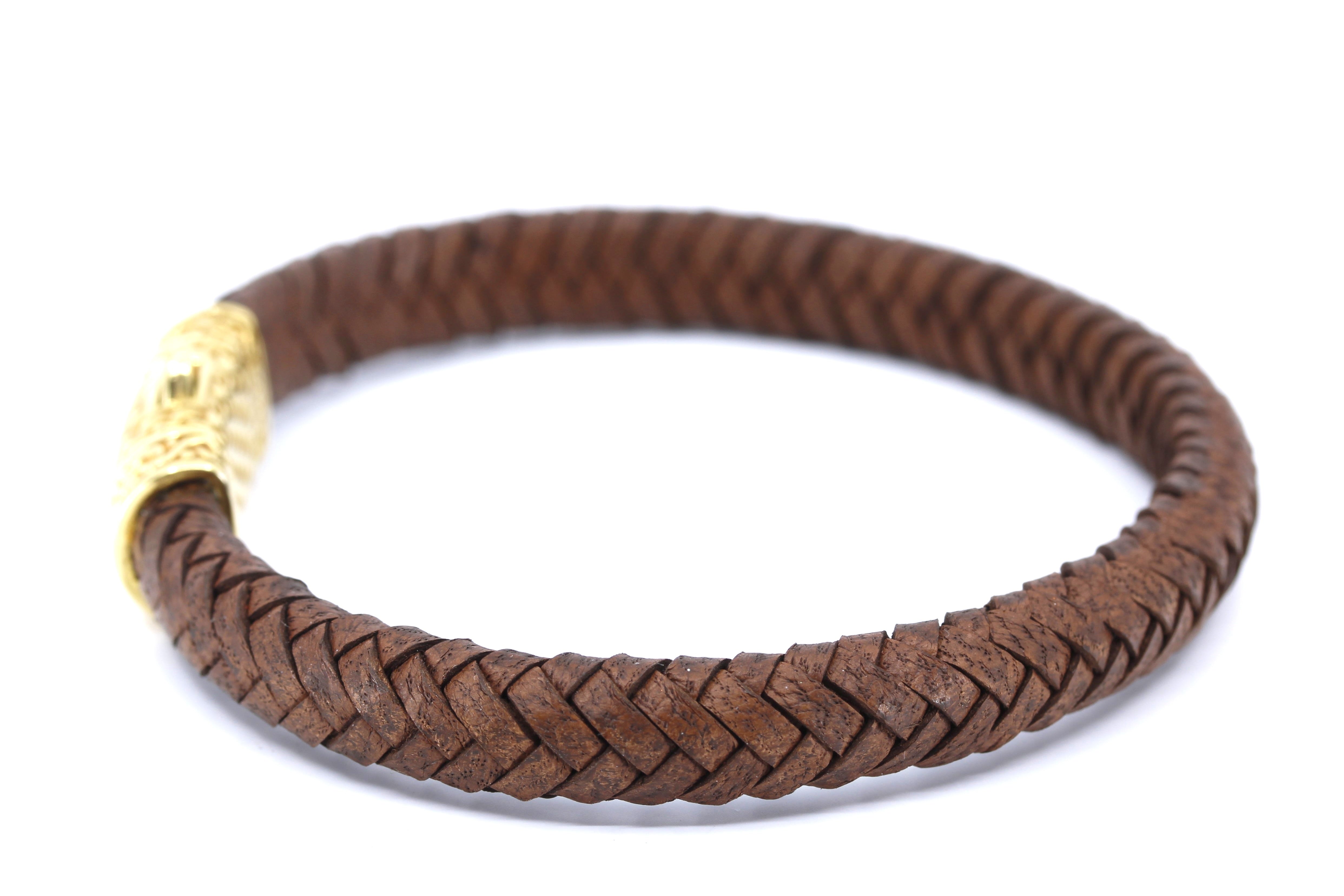NOVA Braided Leather Bracelet with 18K Gold Vermeil Engraved Barrel