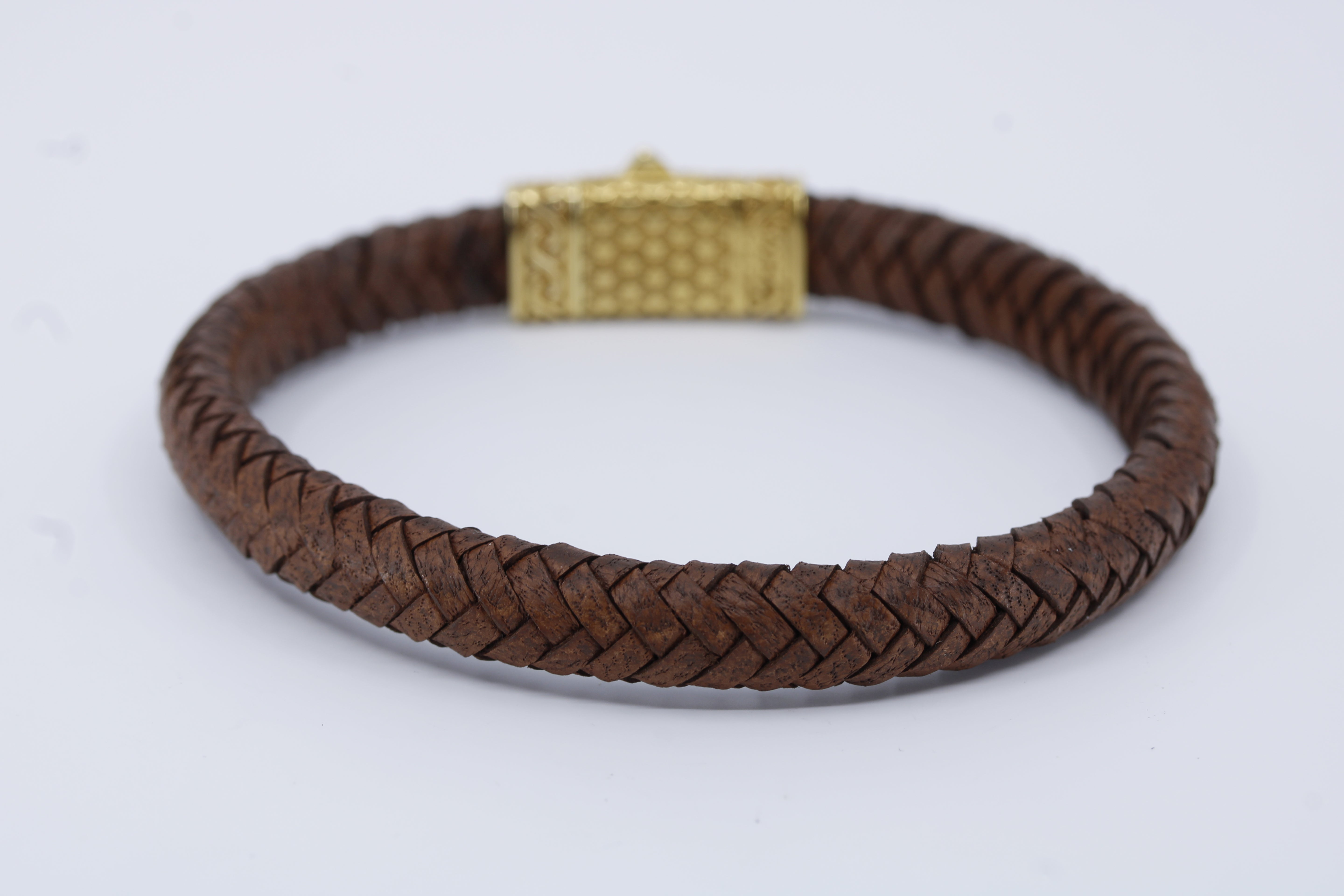 Casa Bali Braided Leather Bracelet with 18K Gold Vermeil Engraved Barrel