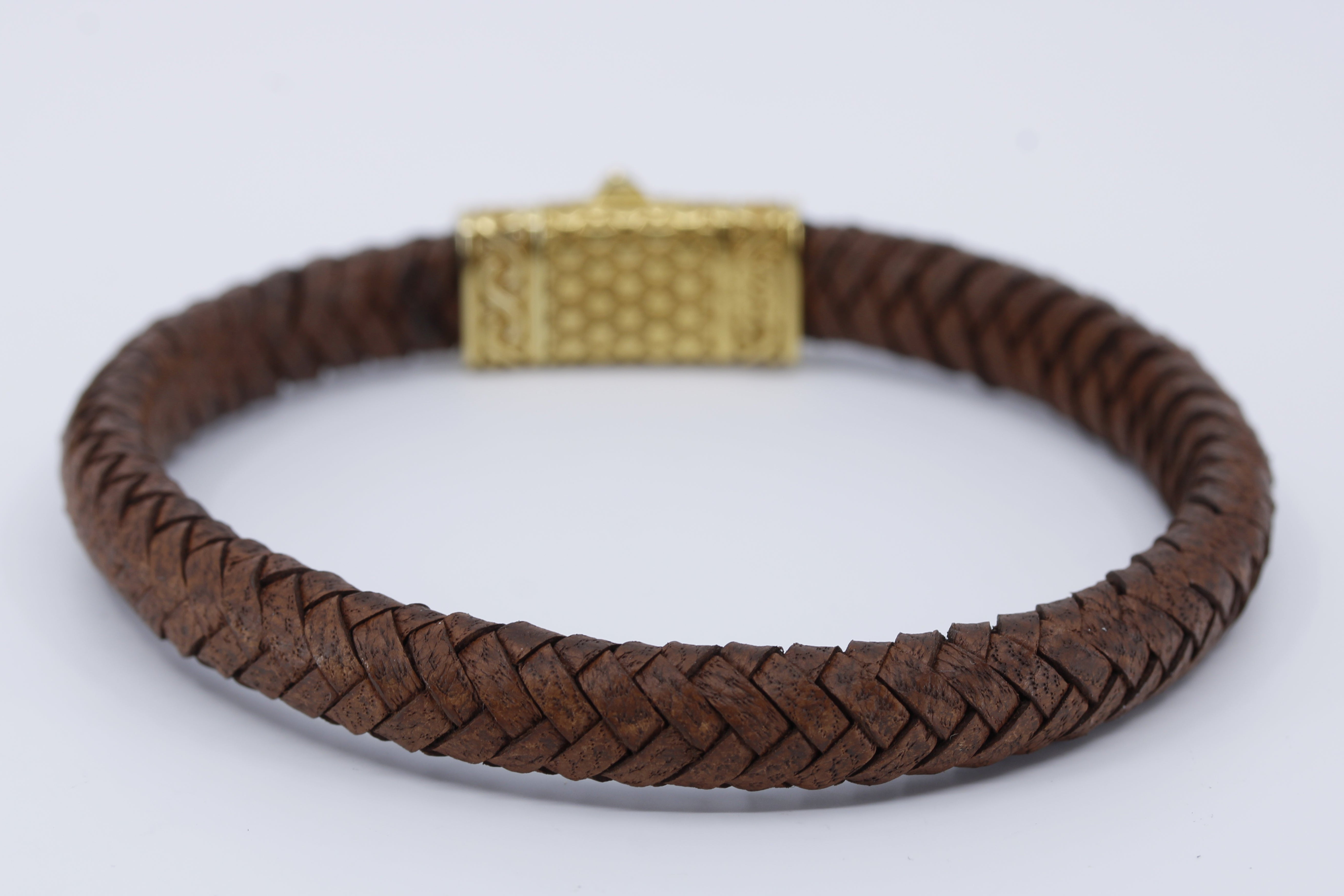 NOVA Braided Leather Bracelet with 18K Gold Vermeil Engraved Barrel