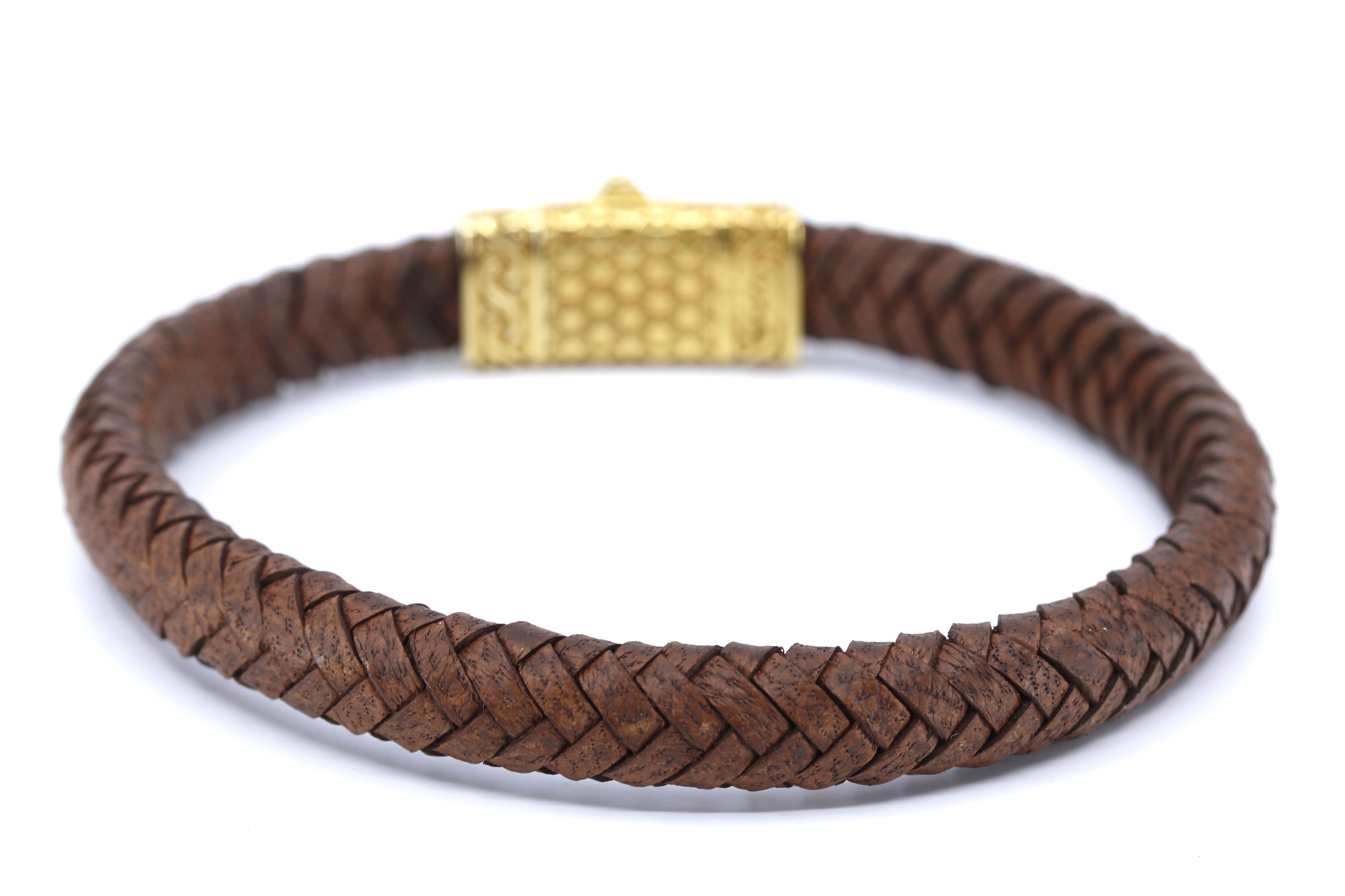 NOVA Braided Leather Bracelet with 18K Gold Vermeil Engraved Barrel