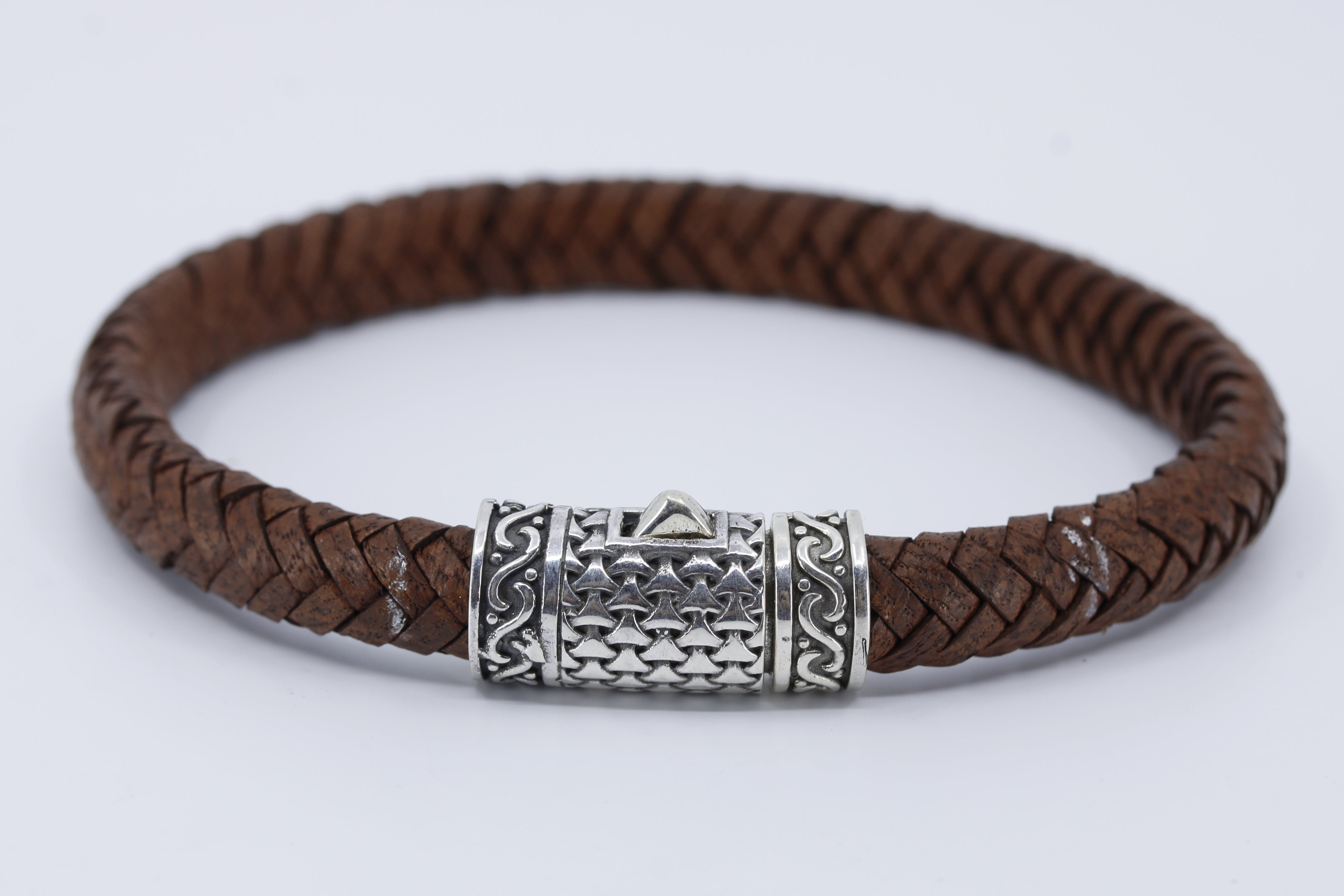 NOVA Braided Leather Bracelet with Engraved Barrel
