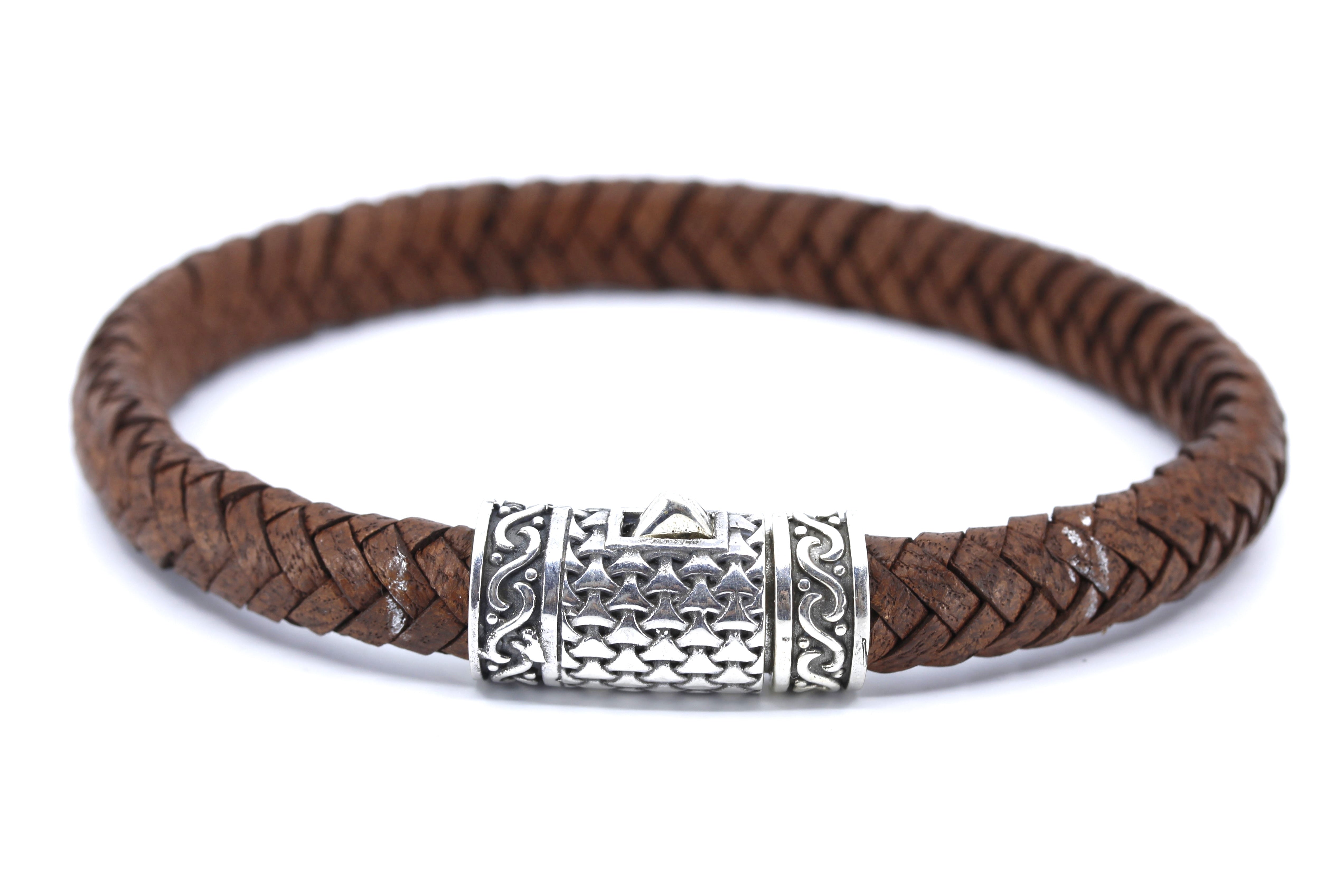 NOVA Braided Leather Bracelet with Engraved Barrel