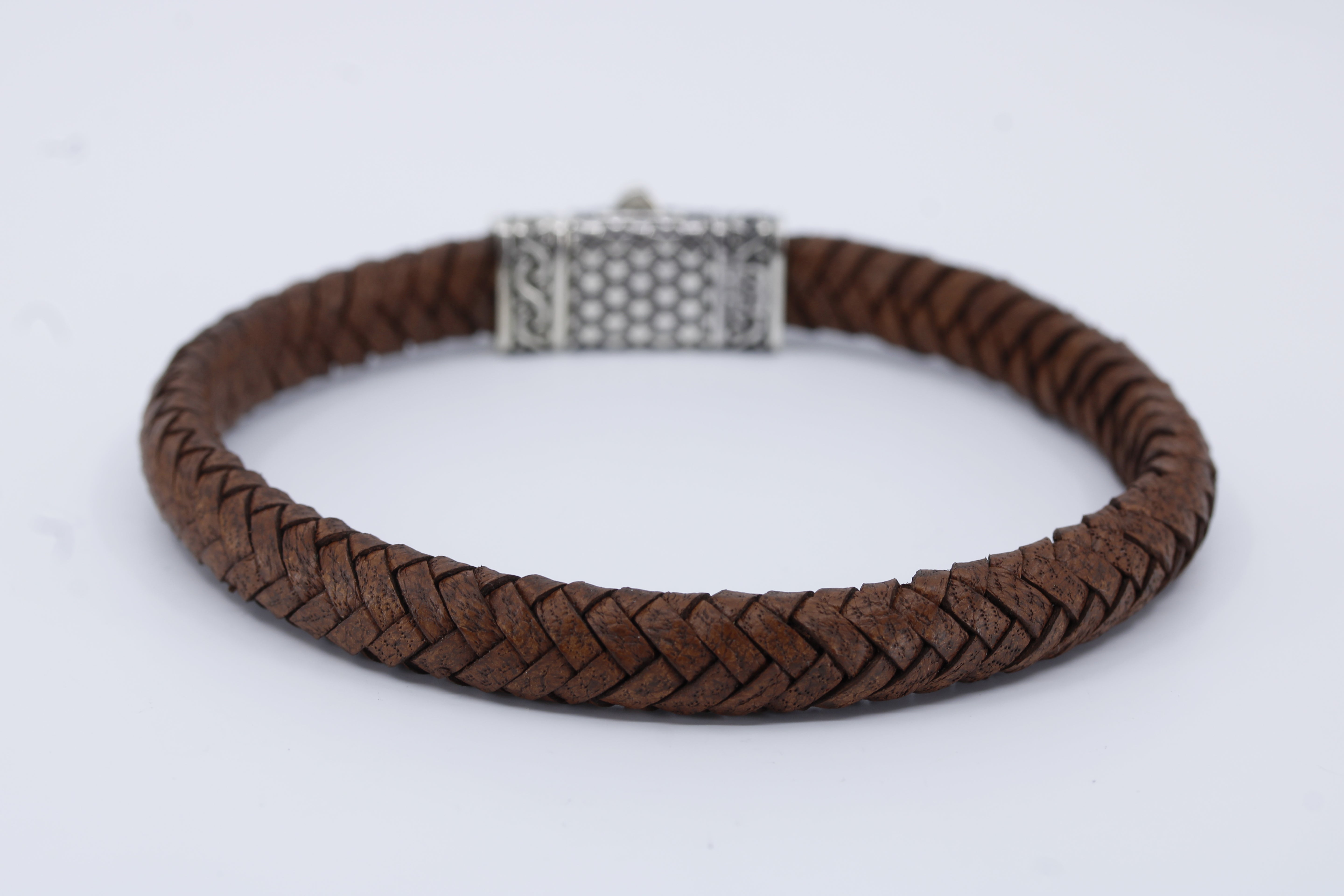 Casa Bali Braided Leather Bracelet with Engraved Barrel