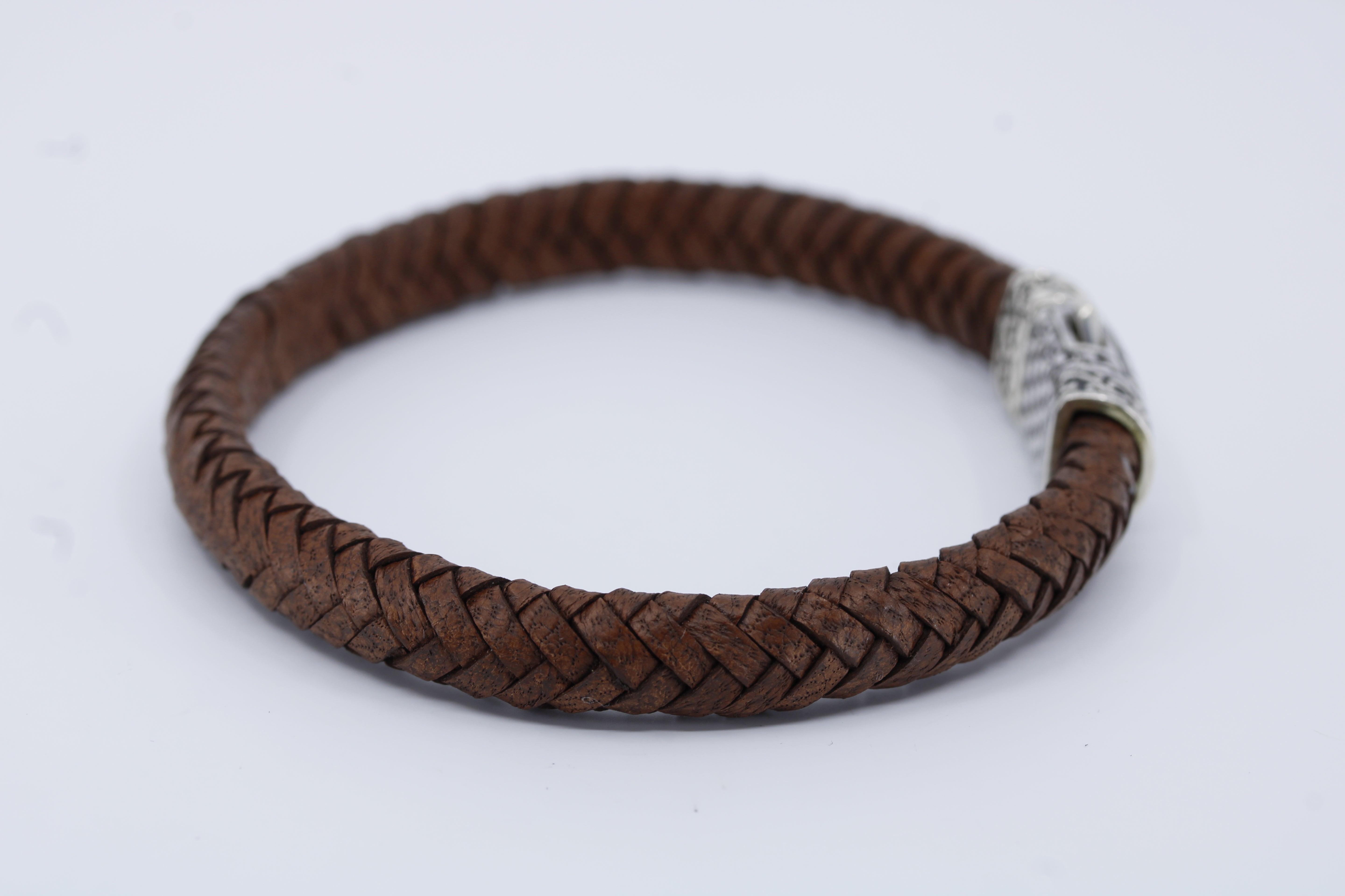 Casa Bali Braided Leather Bracelet with Engraved Barrel