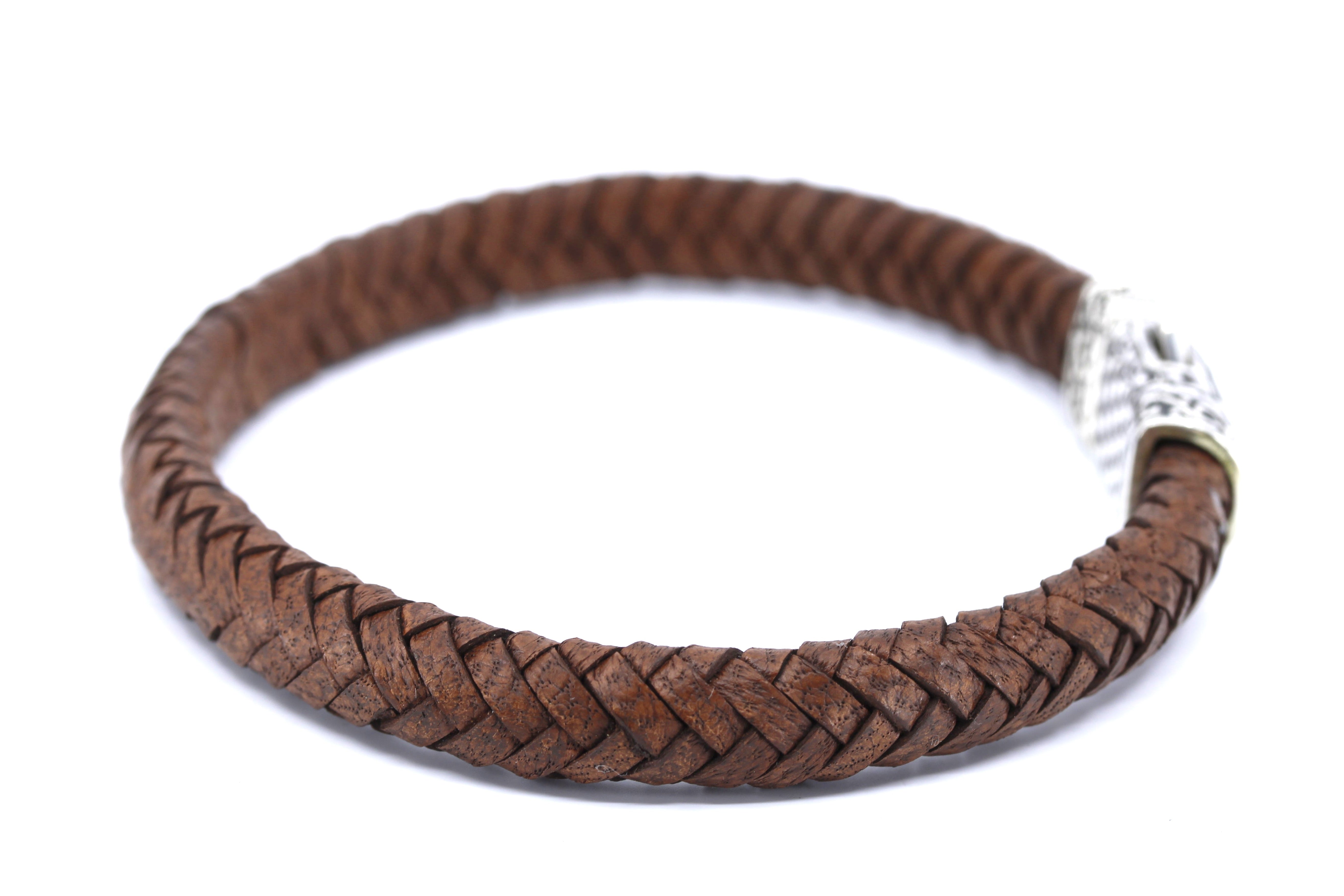 NOVA Braided Leather Bracelet with Engraved Barrel