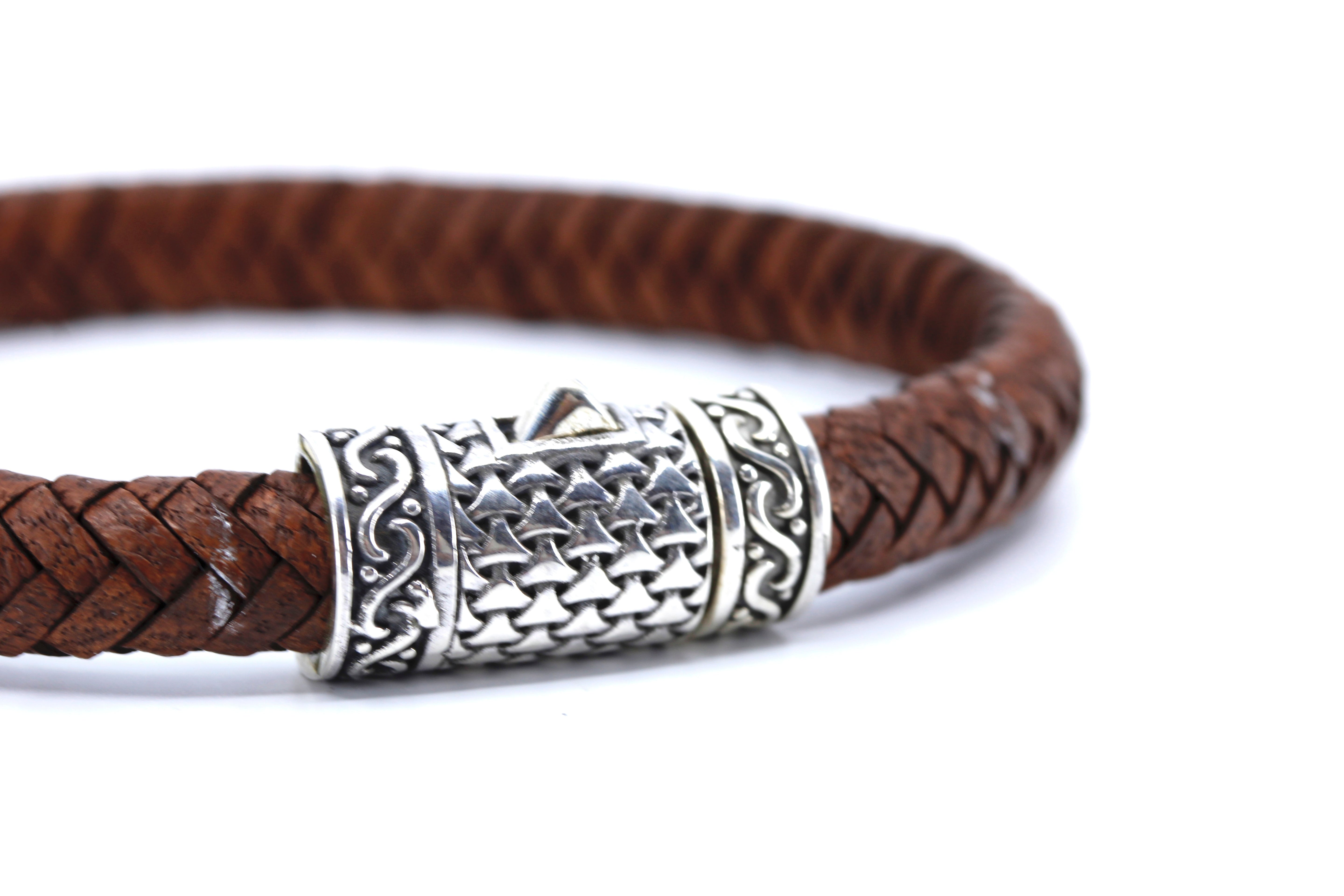 NOVA Braided Leather Bracelet with Engraved Barrel