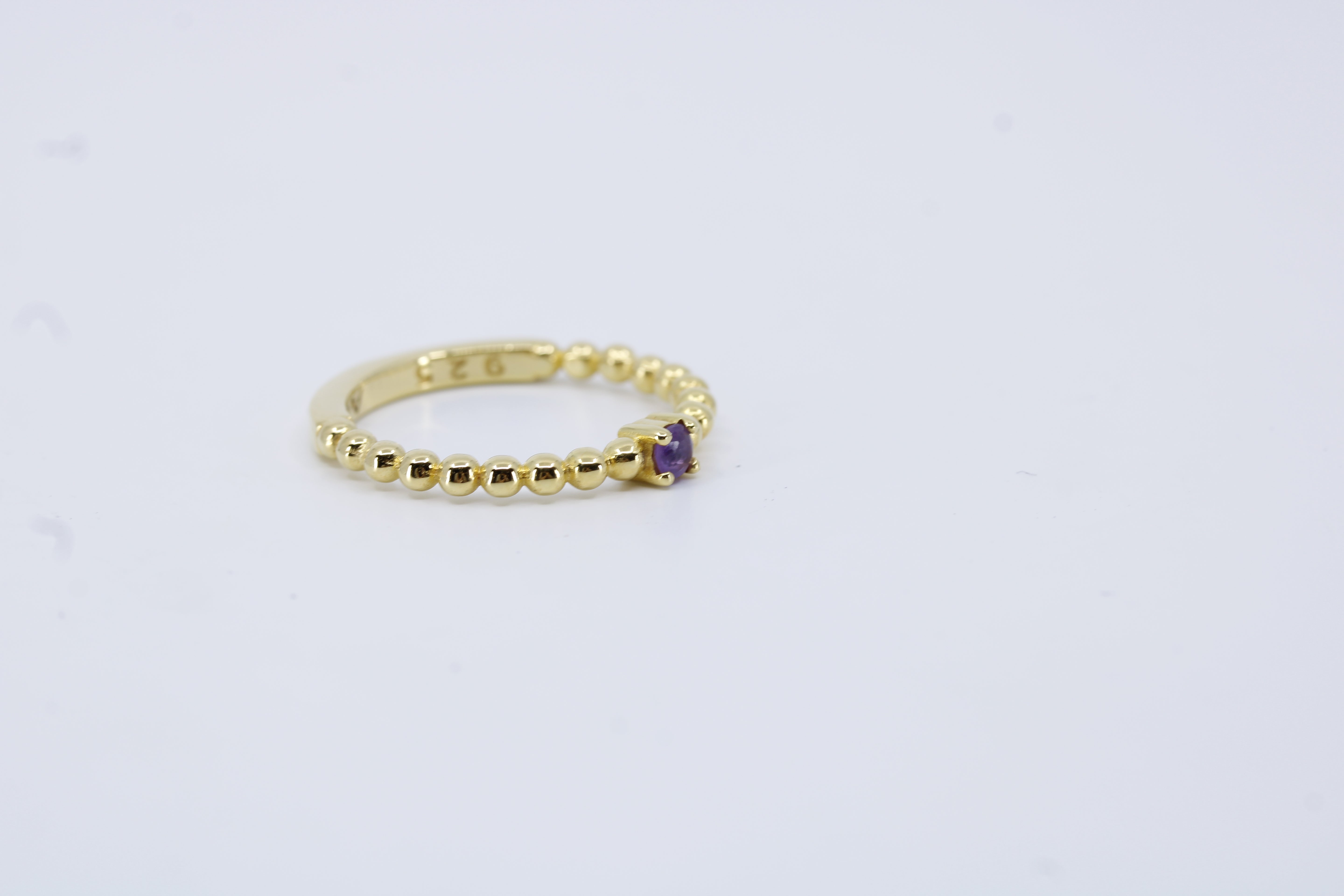 Linea Beaded Gemstone Band Ring with Amethyst