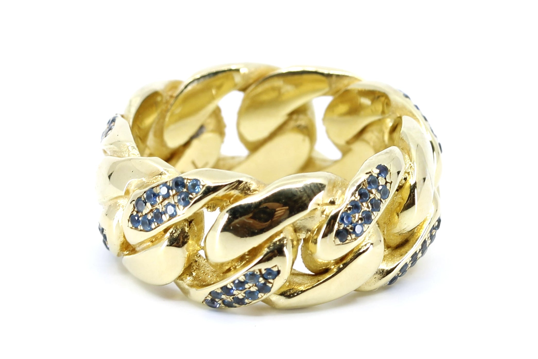SAAR 18K Gold Vermeil Blue Topaz Curb Chain Ring