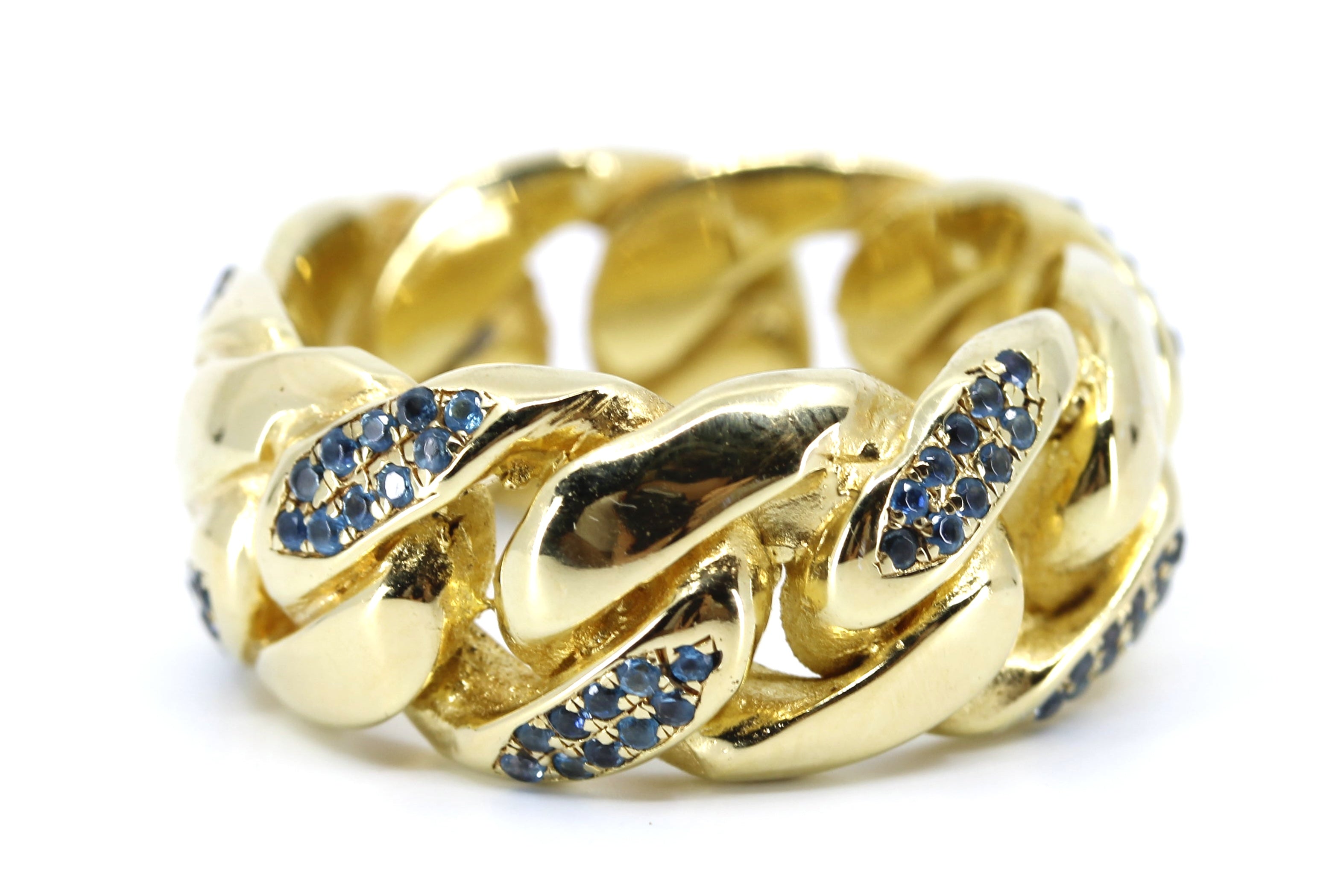 SAAR 18K Gold Vermeil Blue Topaz Curb Chain Ring