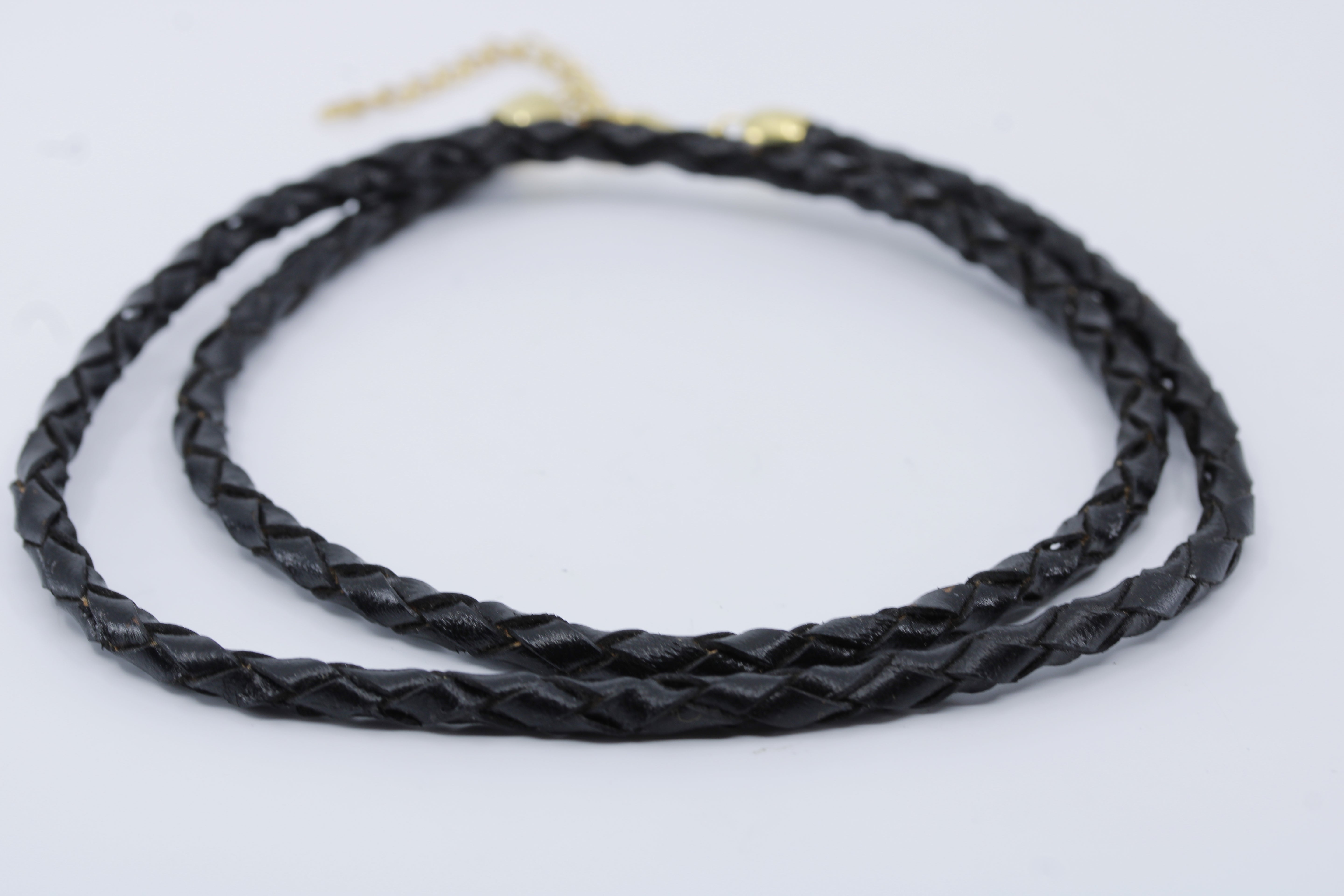 Linea Braided Black Leather Necklace with 18K Gold Vermeil