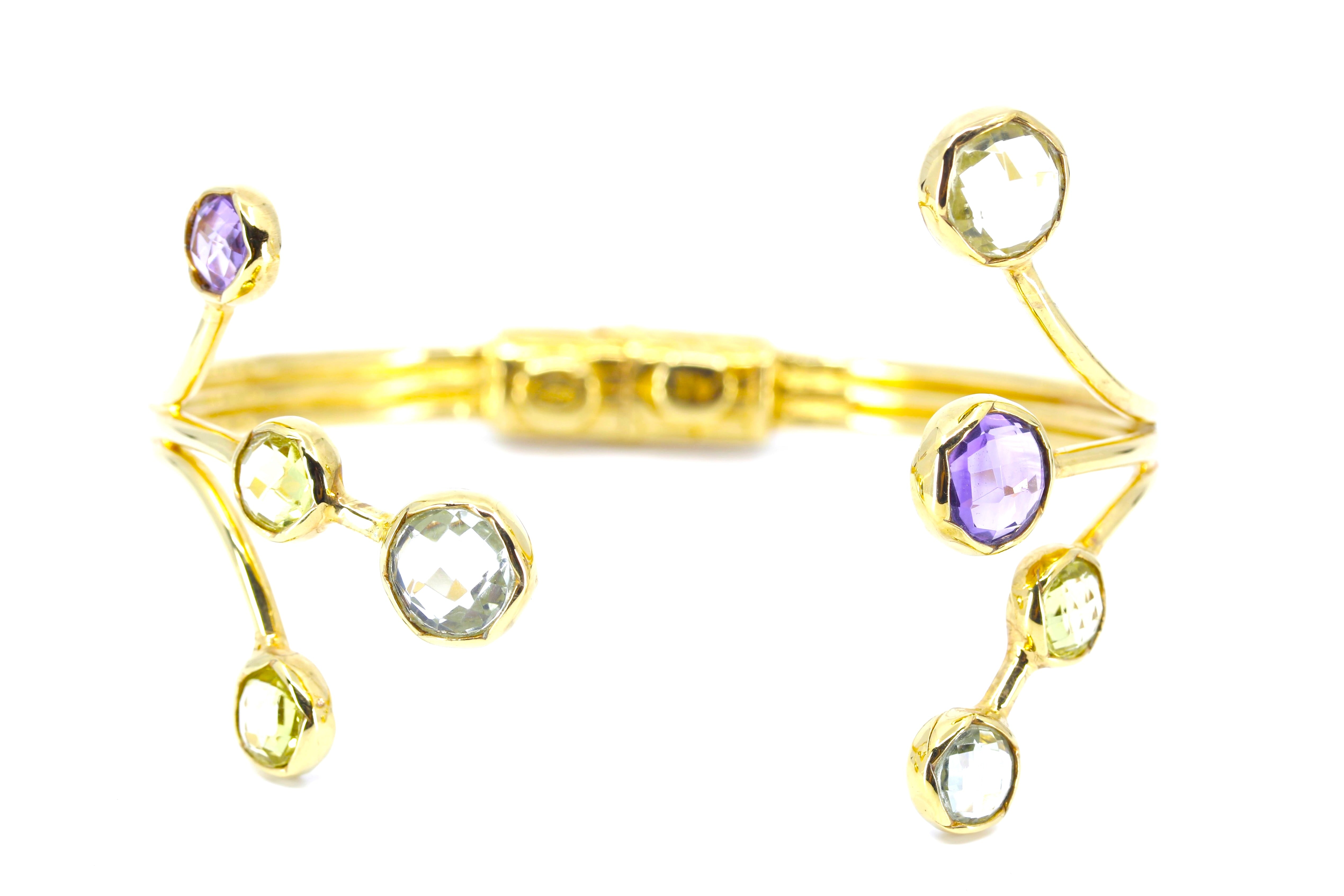 ETHERNA 18K Gold Vermeil Amethyst, Green Amethyst and Lemon Quartz Brunch Cuff Bracelet