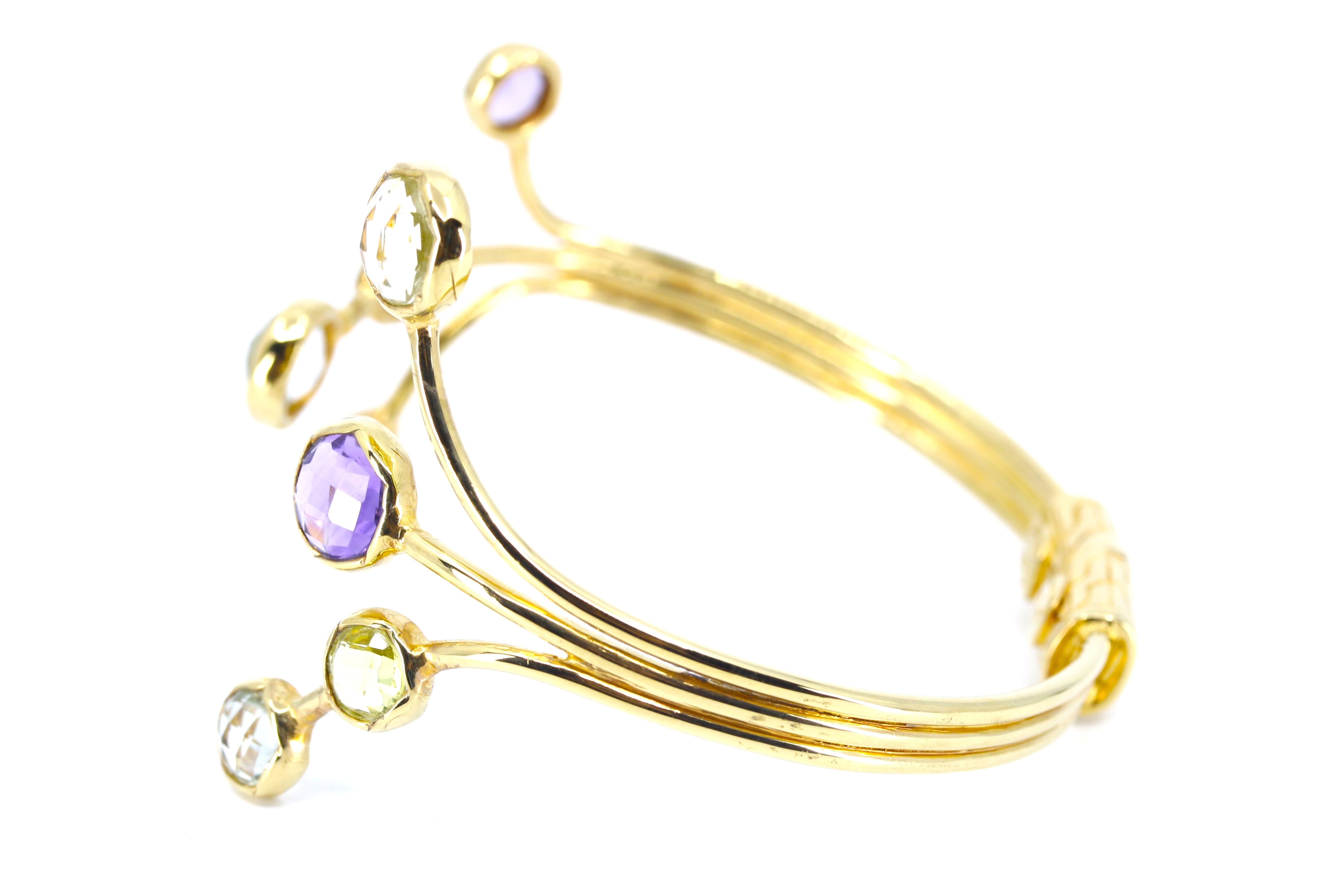 ETHERNA 18K Gold Vermeil Amethyst, Green Amethyst and Lemon Quartz Brunch Cuff Bracelet